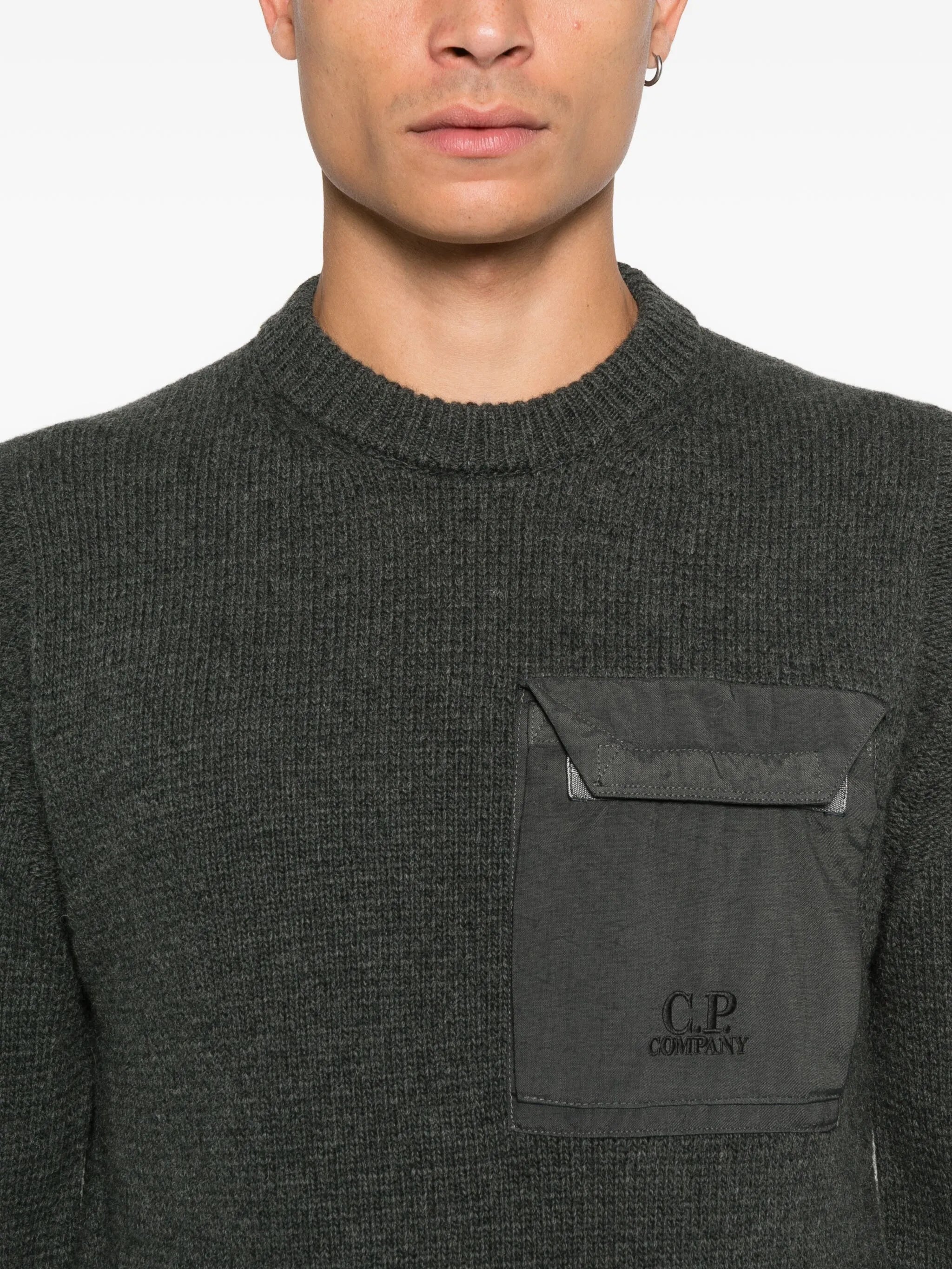 C.P COMPANY Chest Pocket Crewneck Sweater Dark Shadow Grey