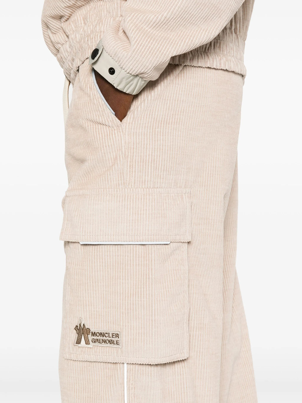 MONCLER GRENOBLE WOMEN Logo Patch Corduroy Trousers Pink