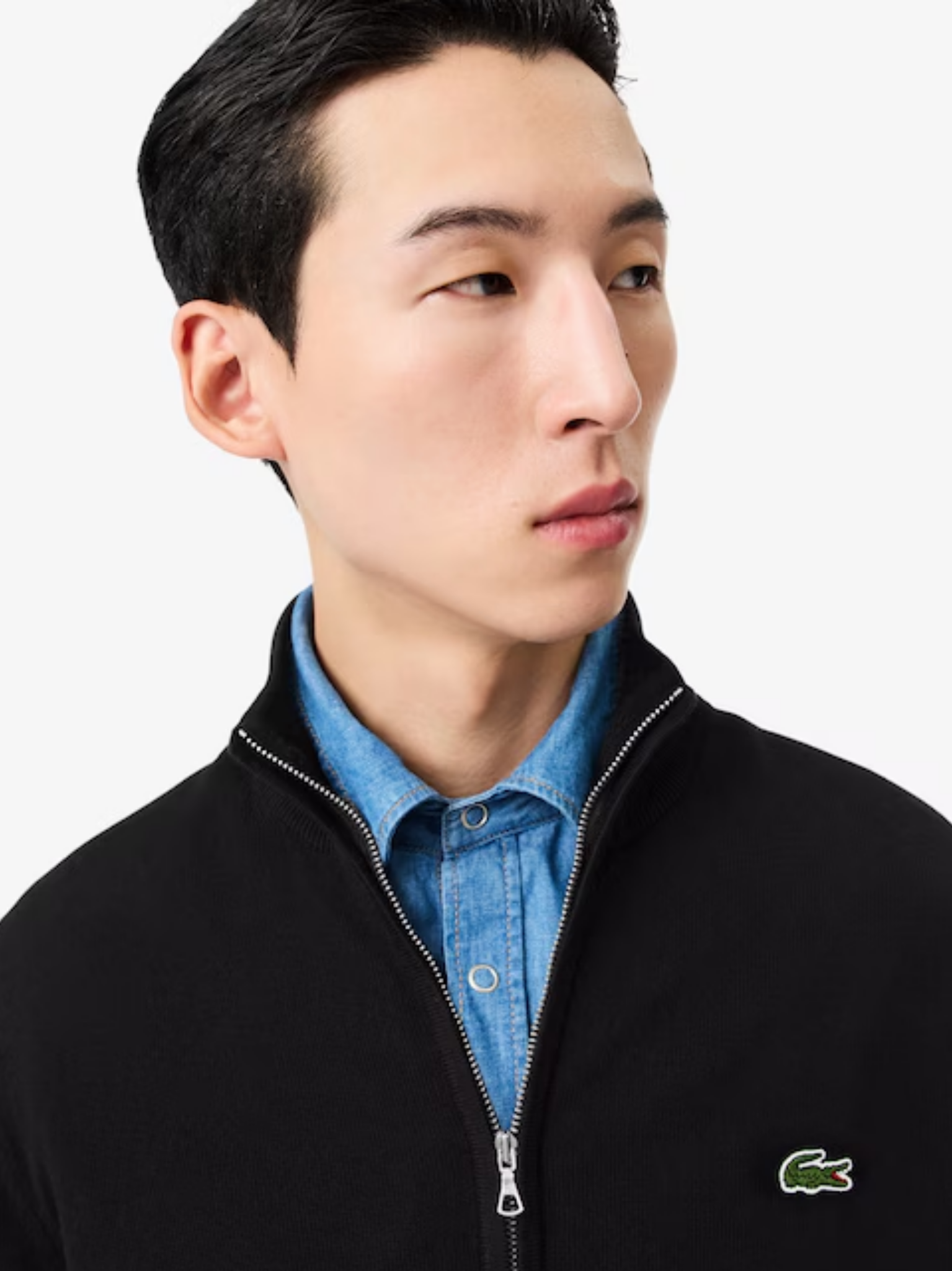 LACOSTE Zipped High Neck Cotton Sweater Black