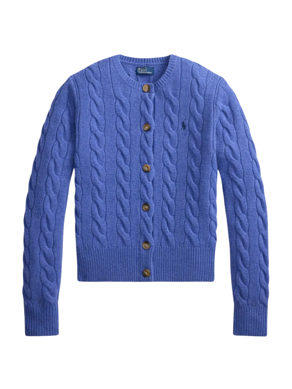 RALPH LAUREN WOMEN Cable-knit Wool Cashmere Cardigan Dockside Blue Heather