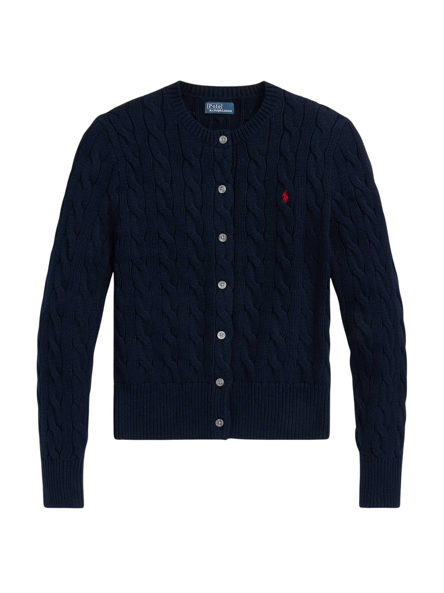 RALPH LAUREN WOMEN Cable-Knit Cotton Crewneck Cardigan Hunter Navy