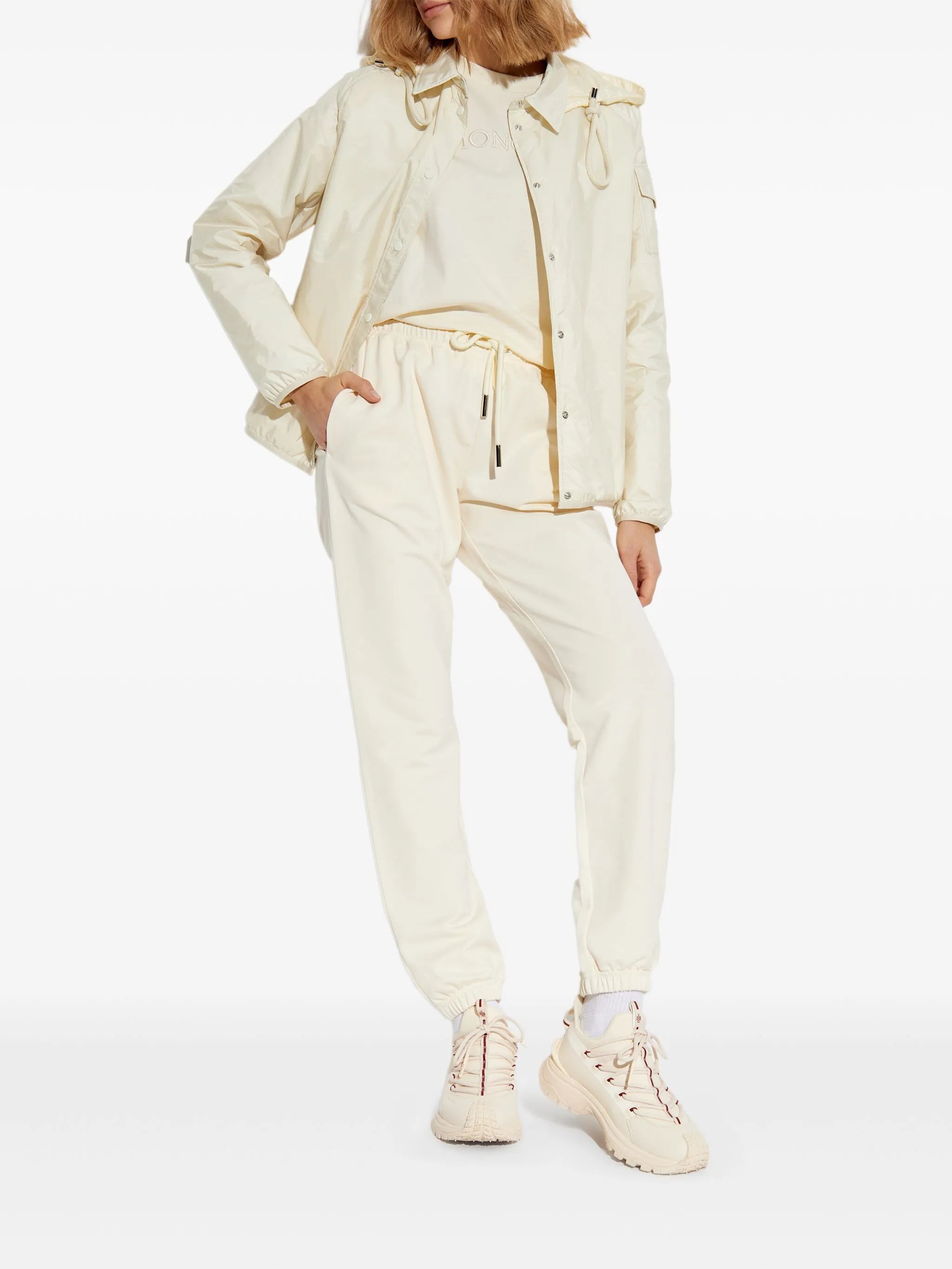 MONCLER WOMEN Logo Patch Hooded Shirt Jacket White
