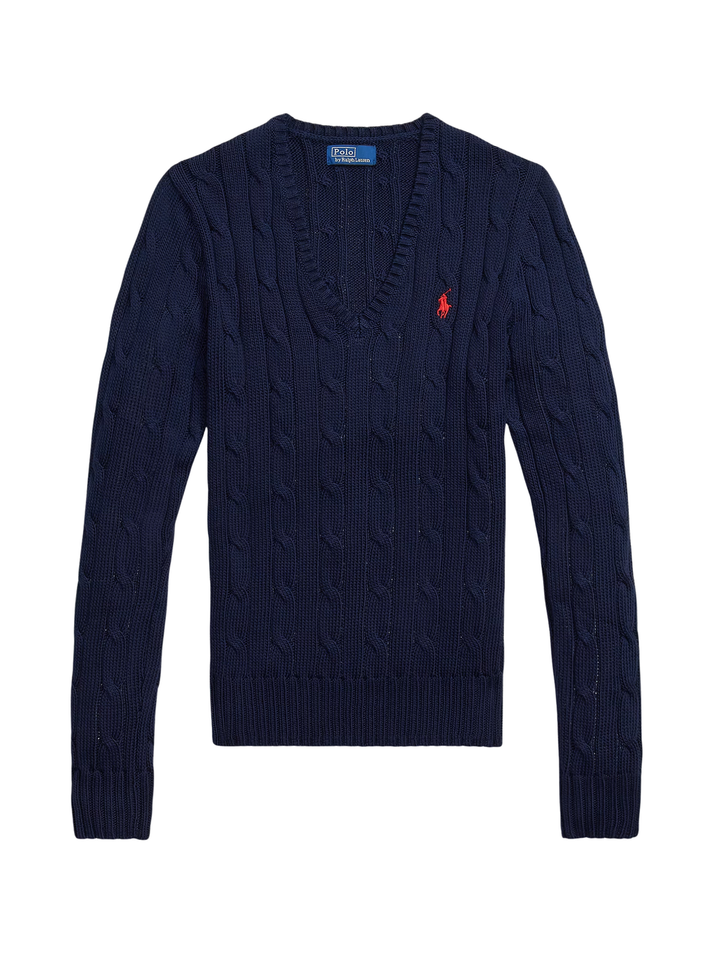 RALPH LAUREN WOMEN Cable-Knit Cotton V-Neck Jumper Hunter Navy