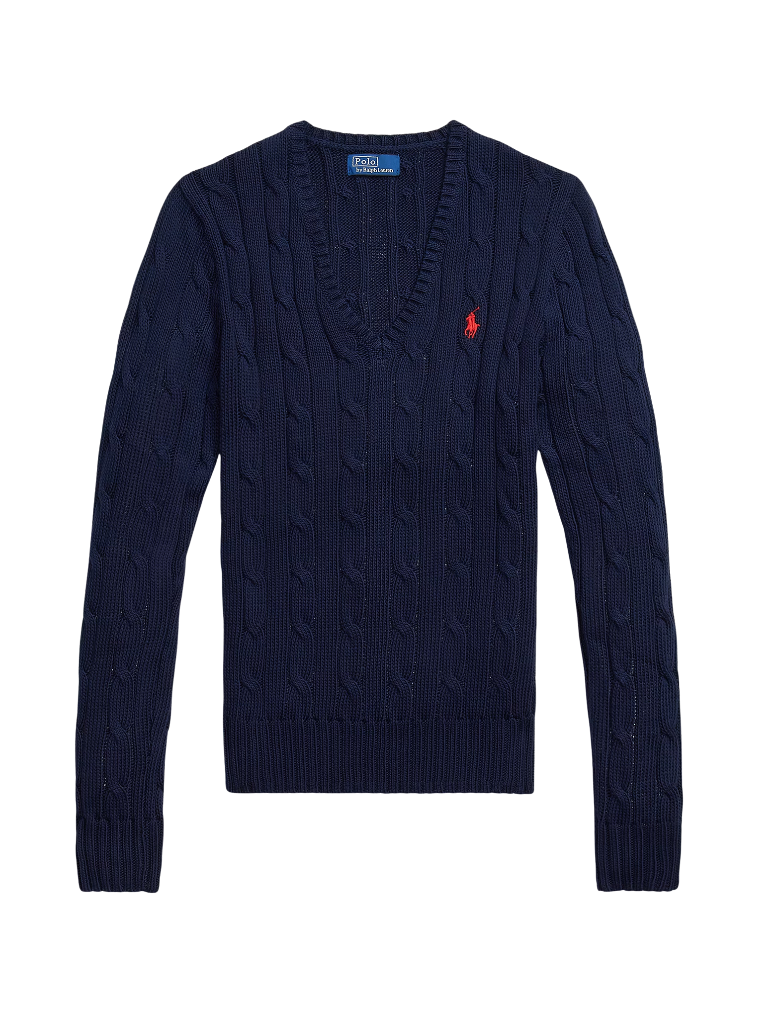 RALPH LAUREN WOMEN Cable-Knit Cotton V-Neck Jumper Hunter Navy