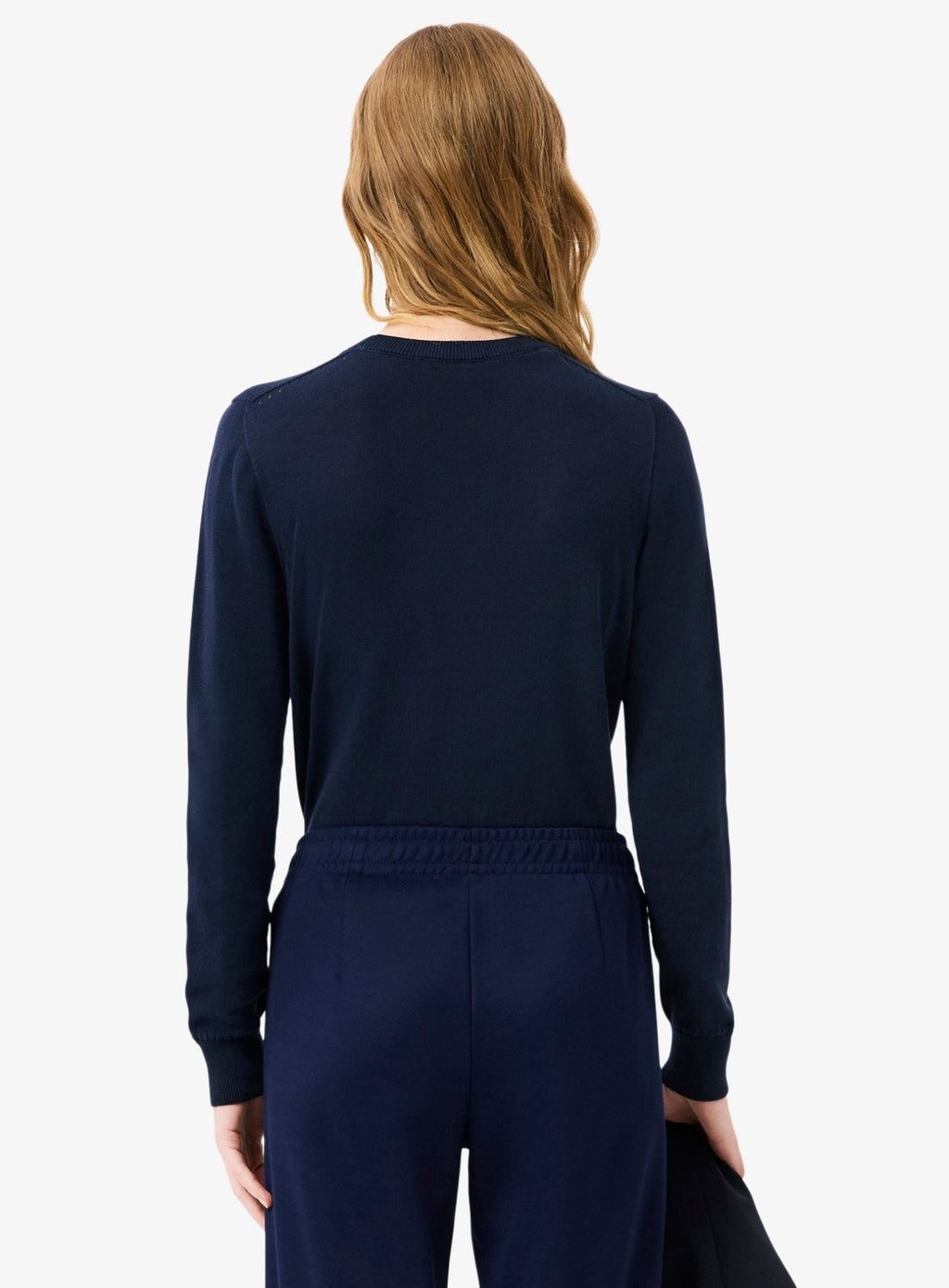 LACOSTE WOMEN 3D Knit Crew Neck Sweater Midnight Blue