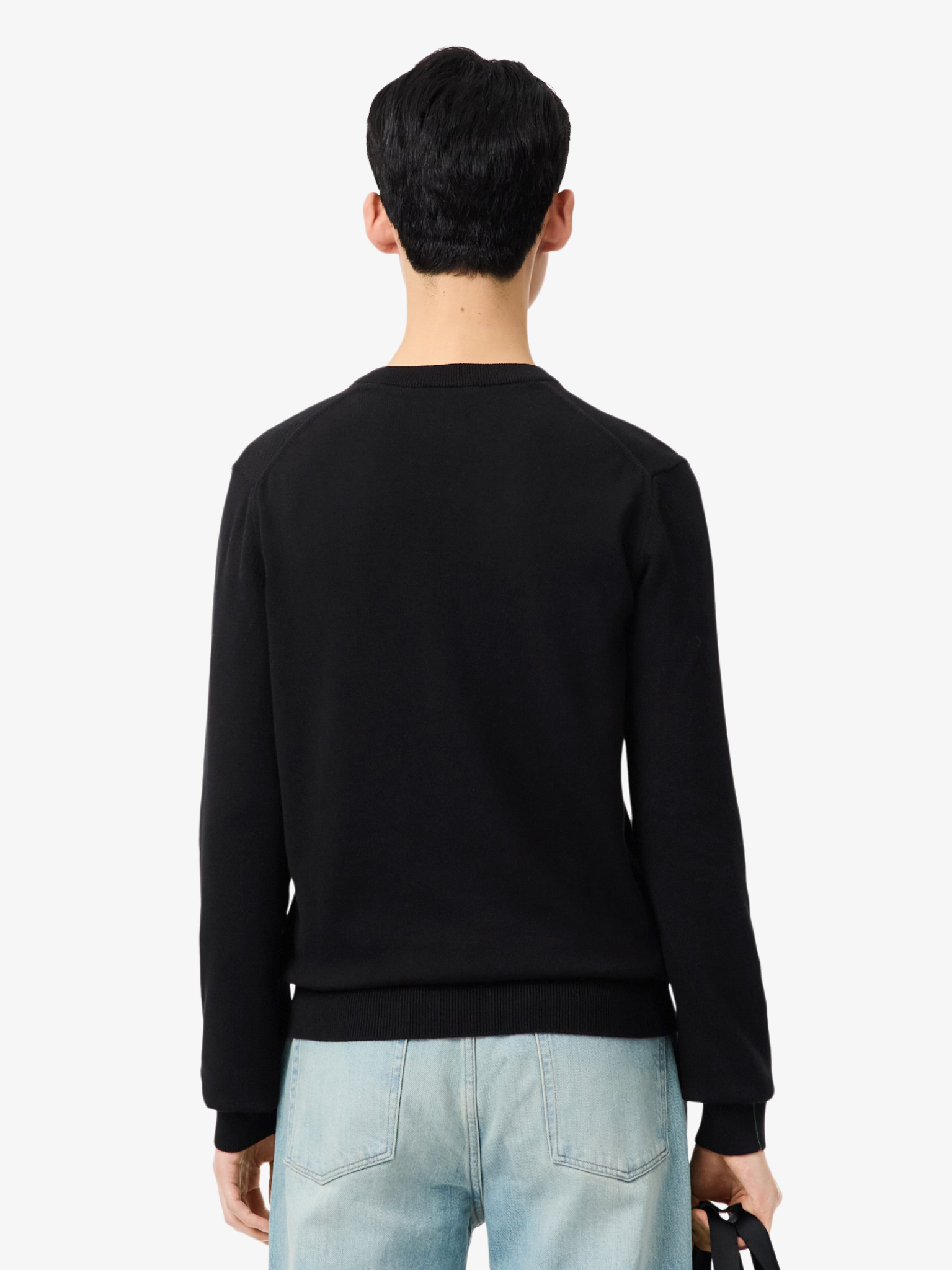 LACOSTE Monochrome Cotton V-neck Sweater Black
