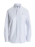 RALPH LAUREN WOMEN Stretch Slim Fit Striped Oxford Shirt White/Blue