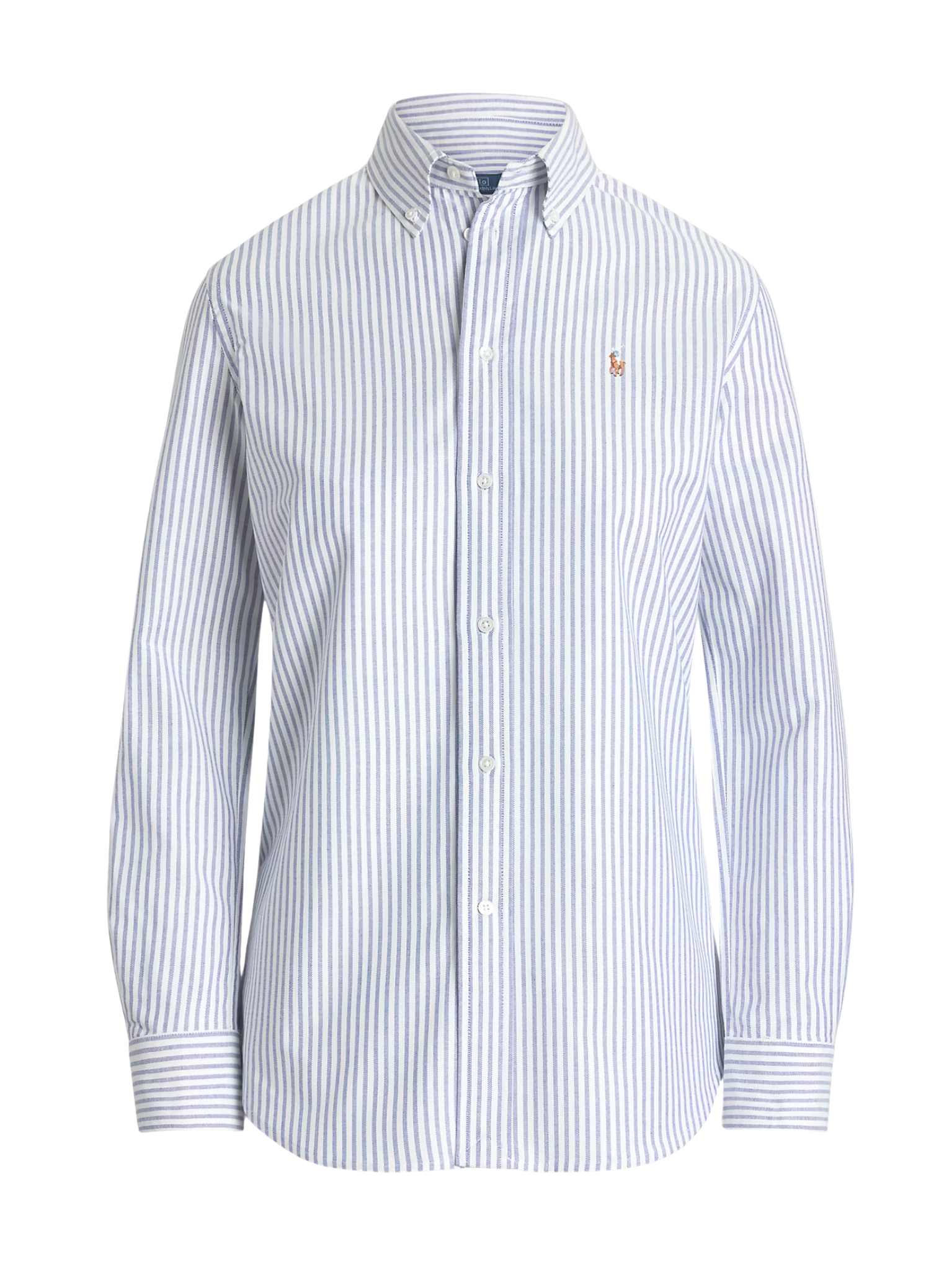 RALPH LAUREN WOMEN Stretch Slim Fit Striped Oxford Shirt White/Blue