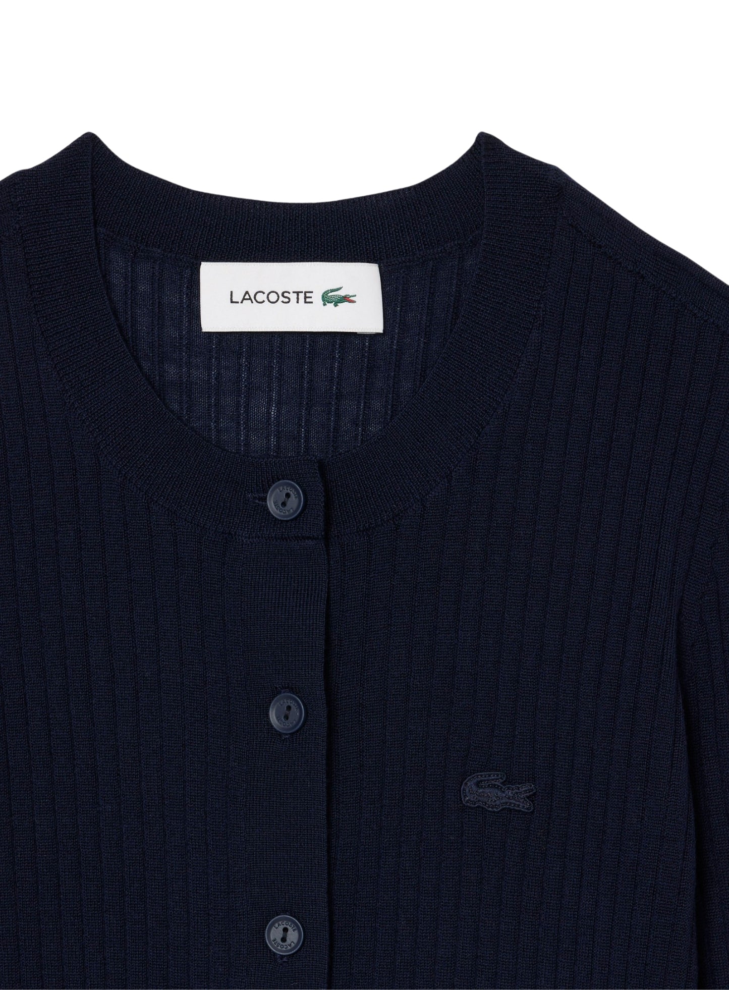 LACOSTE WOMEN Rib Knit Merino Wool Cardigan Midnight Blue