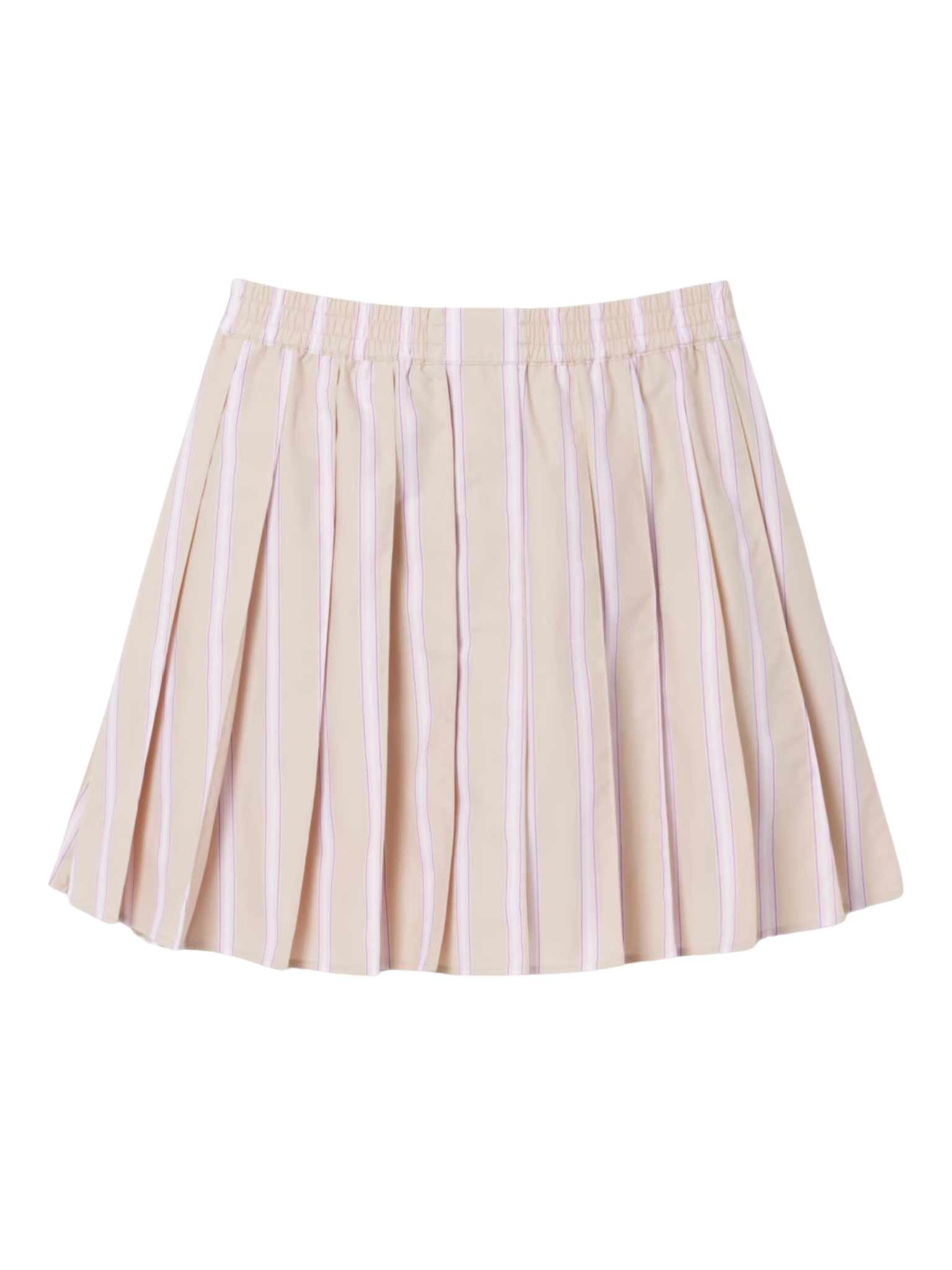 LACOSTE WOMEN Poplin Short Striped Pleated Skirt Beige/Pink