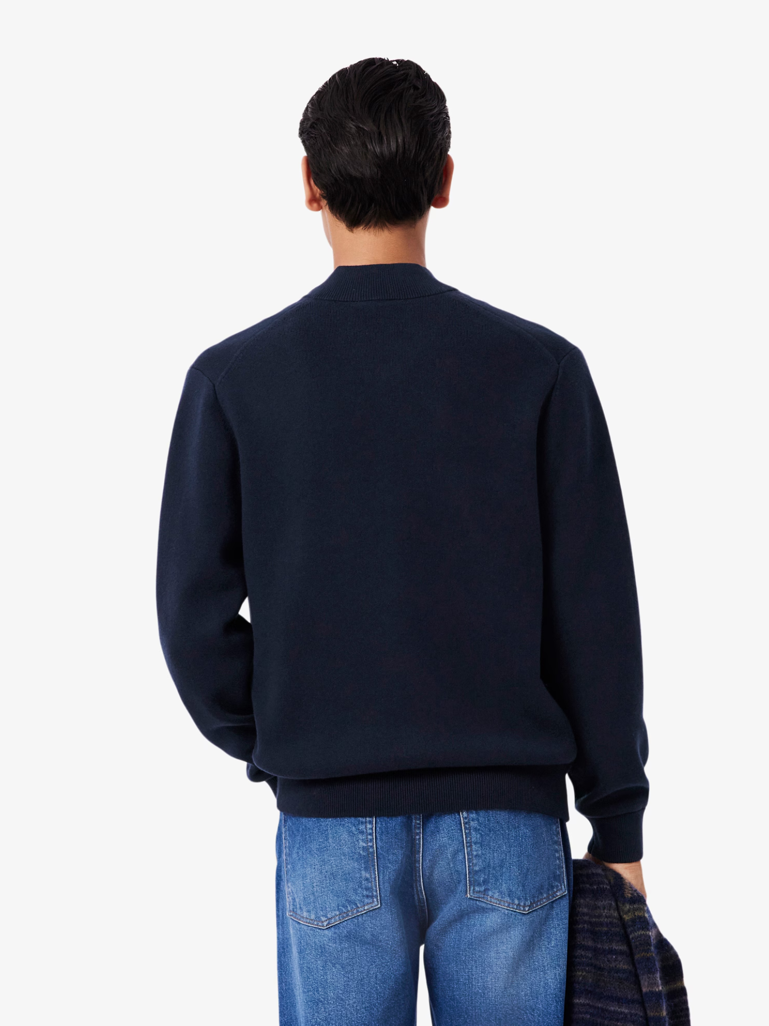 LACOSTE Cotton and Wool Knit Bomber Jacket Midnight Blue