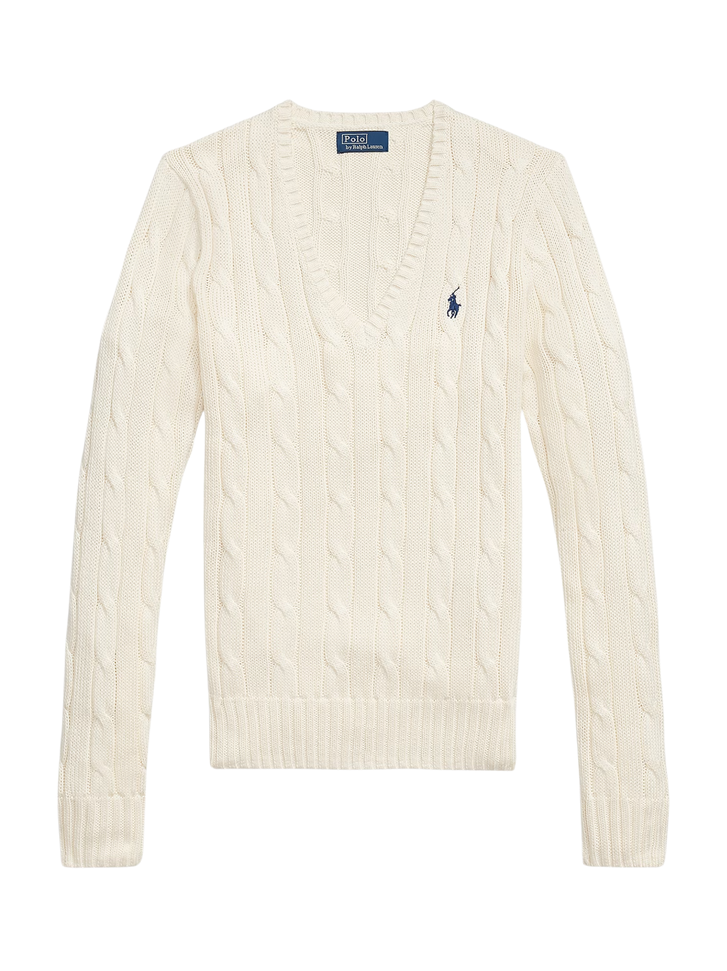 RALPH LAUREN WOMEN Cable-Knit Cotton V-Neck Jumper Cream