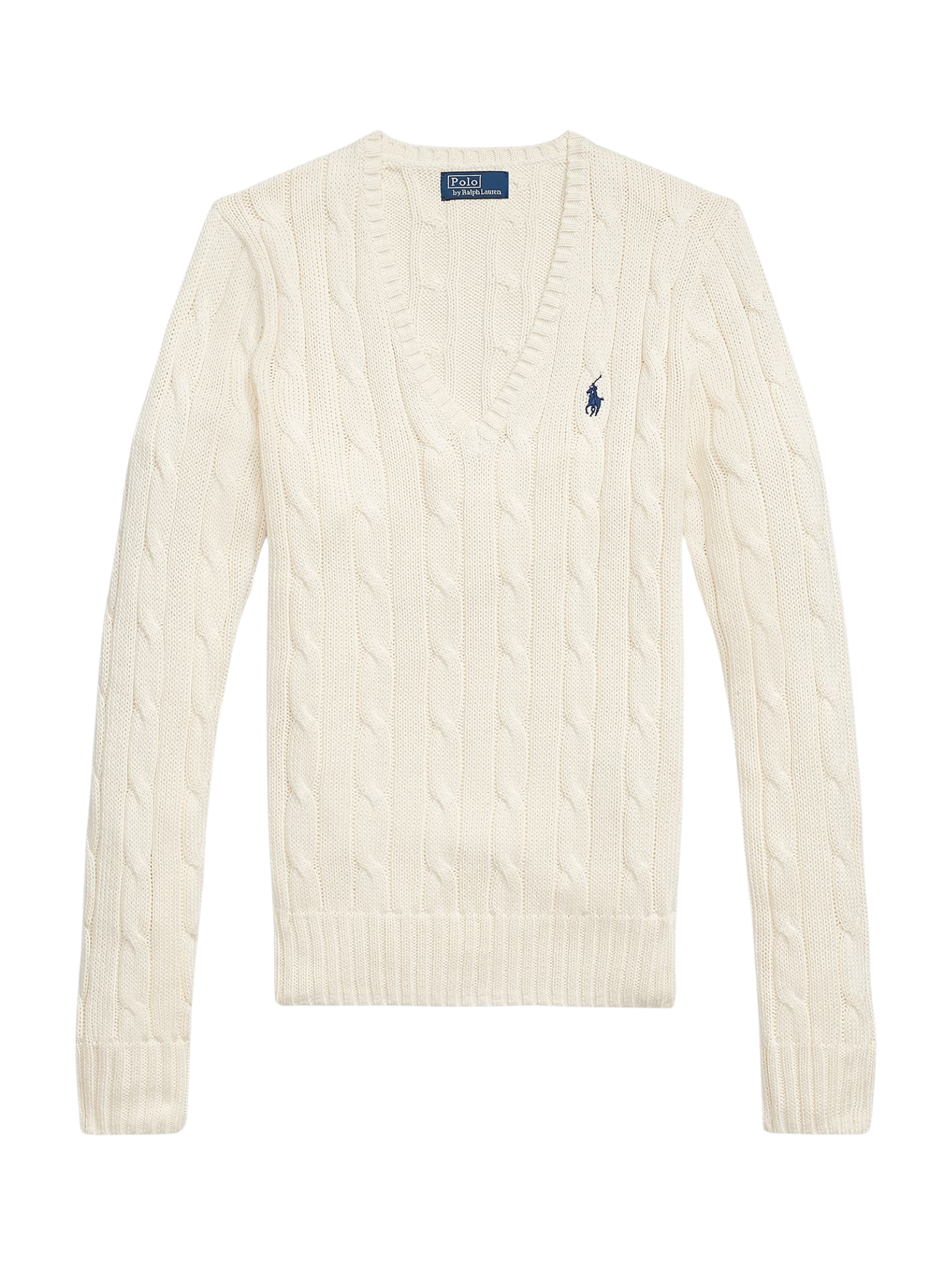 RALPH LAUREN WOMEN Cable-Knit Cotton V-Neck Jumper Cream