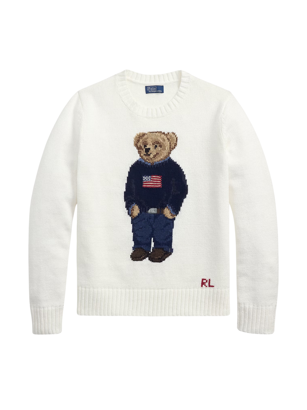 RALPH LAUREN WOMEN Polo Bear Linen-Cotton Crewneck Jumper White