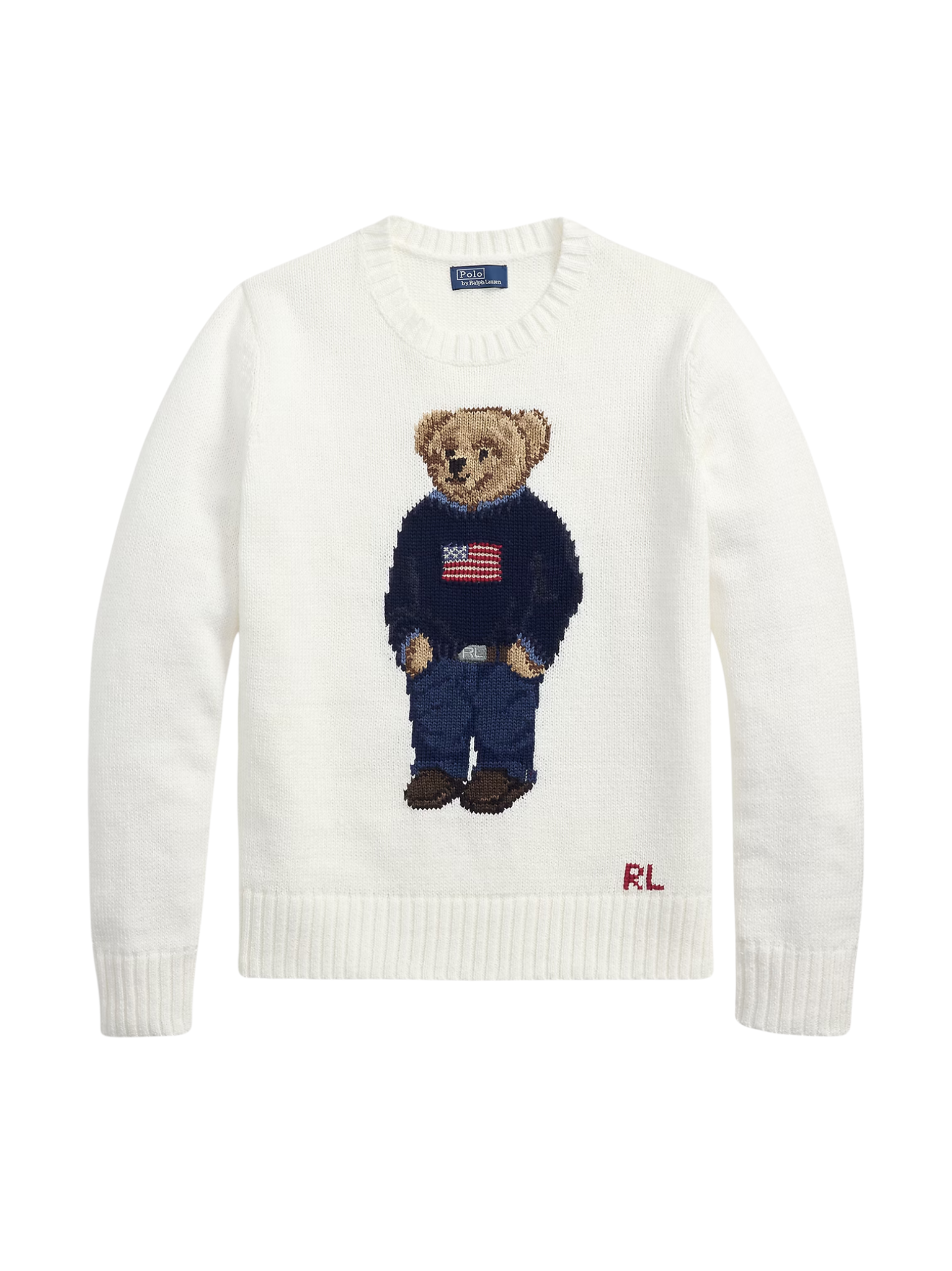 RALPH LAUREN WOMEN Polo Bear Linen-Cotton Crewneck Jumper White