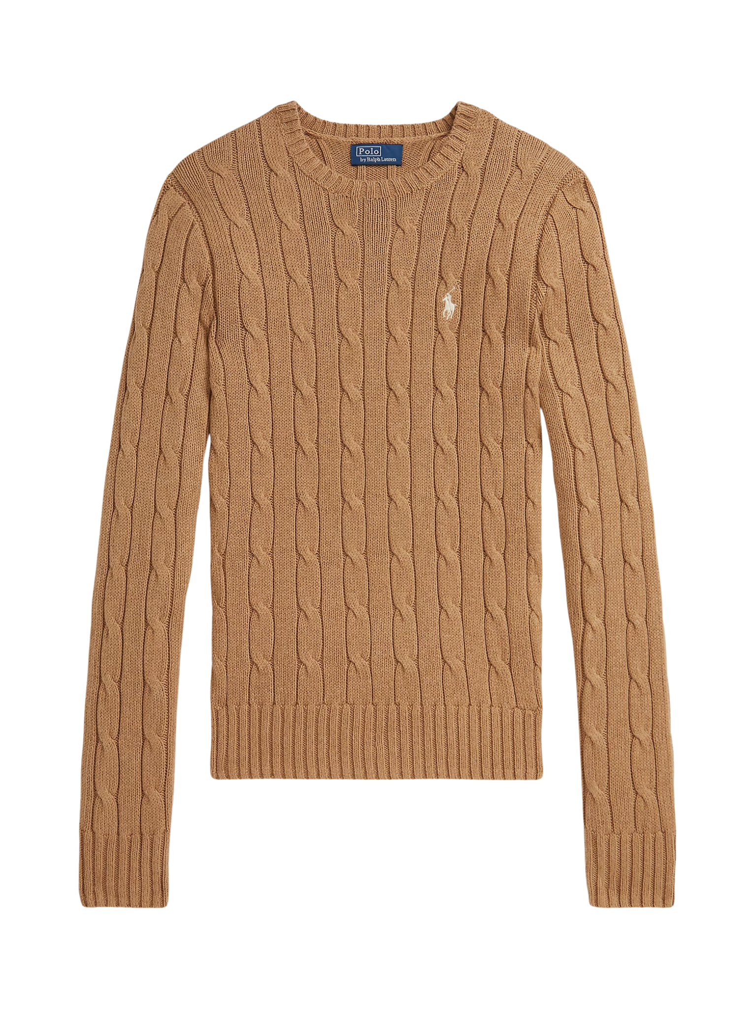 RALPH LAUREN WOMEN Cable-Knit Cotton Crewneck Jumper Collection Camel Melange