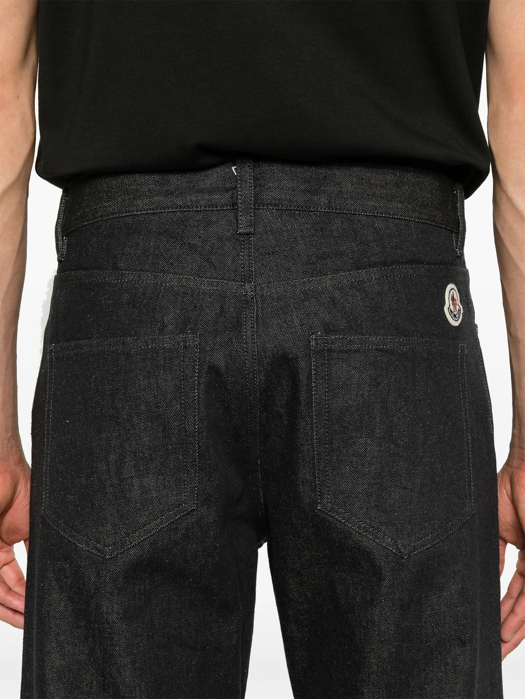 MONCLER Logo Patch Cotton Denim Trousers Dark Blue