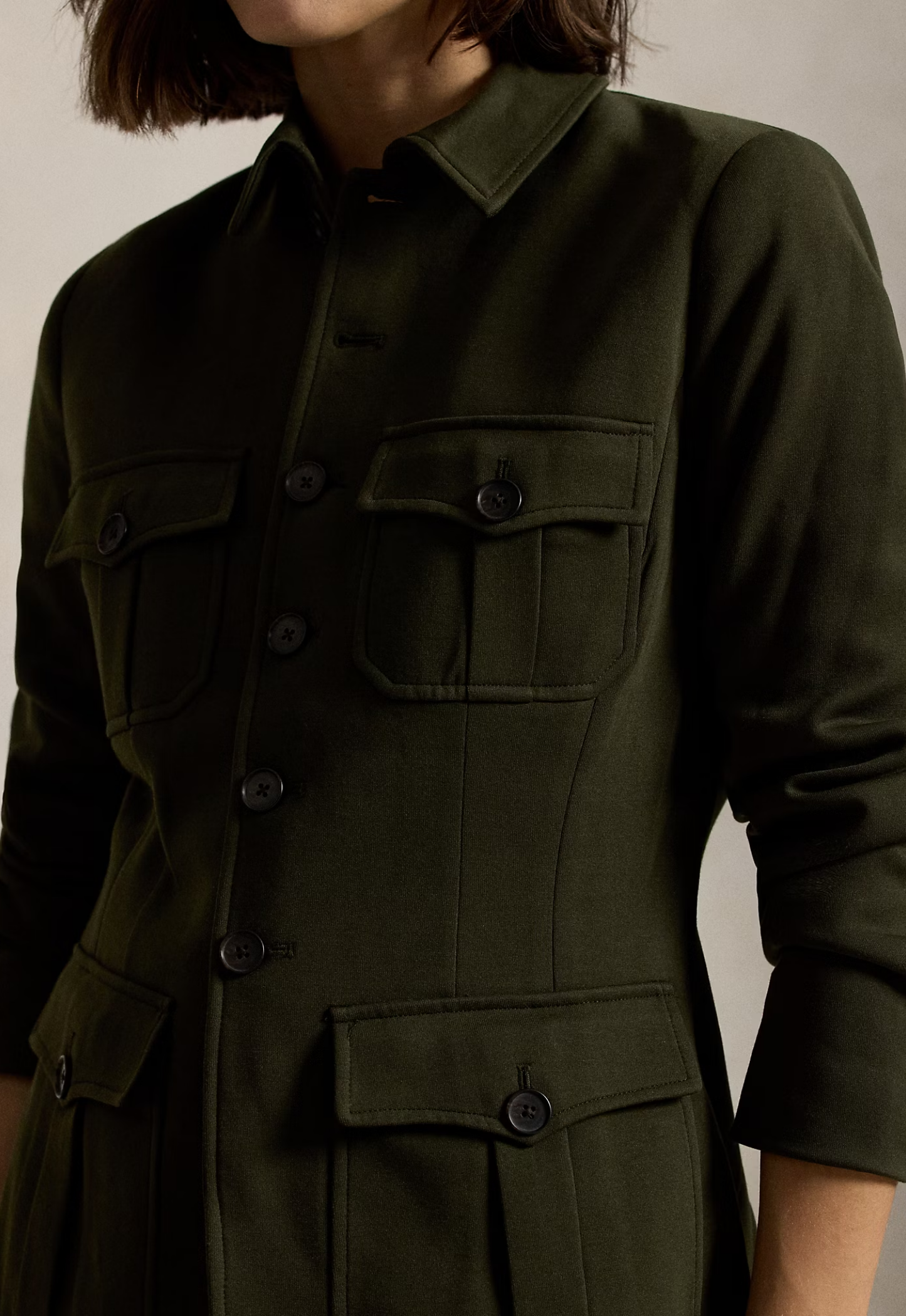 RALPH LAUREN WOMENS Knit Ponte Utility Jacket Company Olive