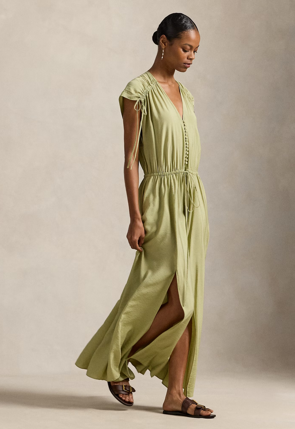 RALPH LAUREN WOMENS Tie-Shoulder Crepe Dress Light Olive