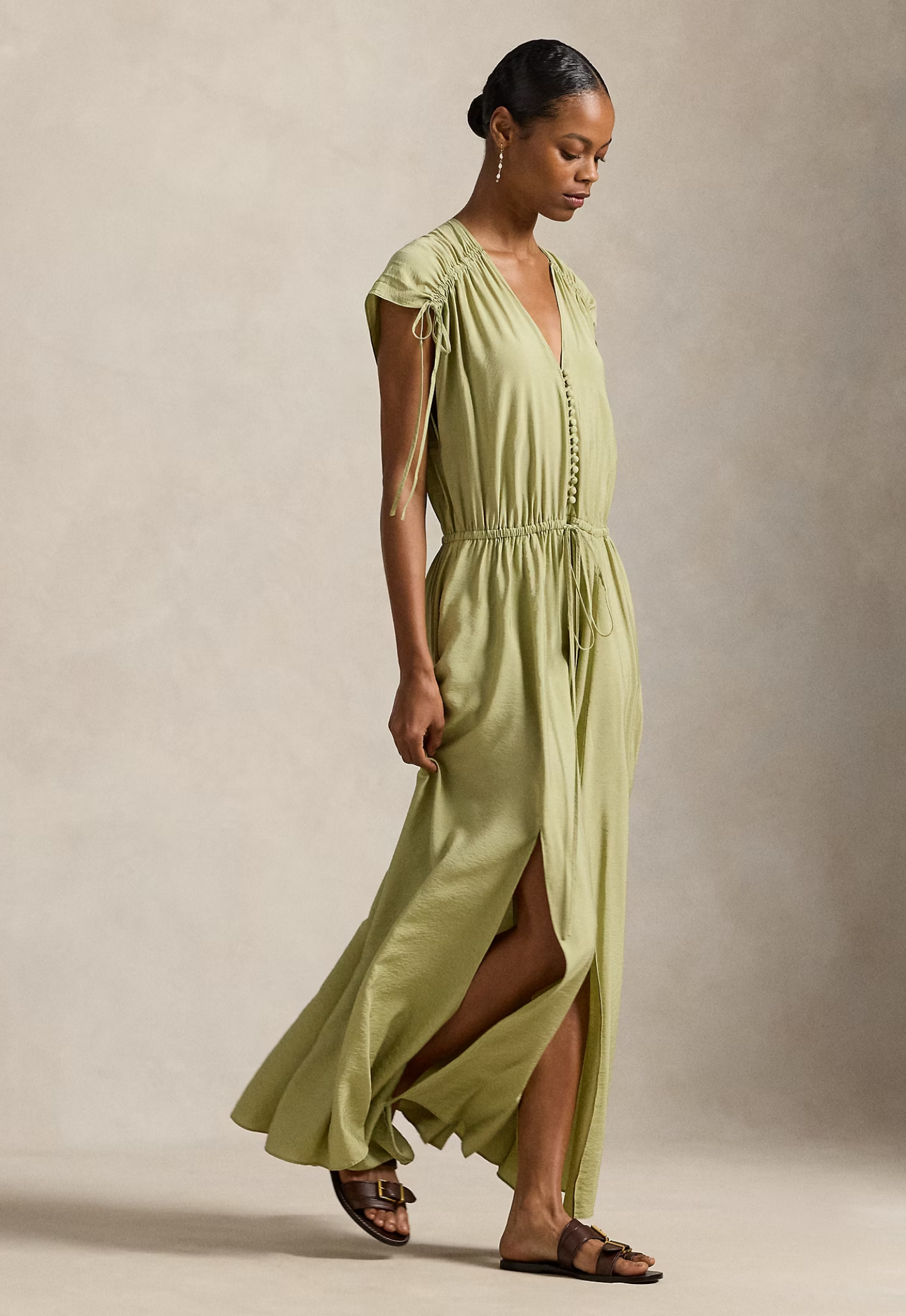 RALPH LAUREN WOMENS Tie-Shoulder Crepe Dress Light Olive