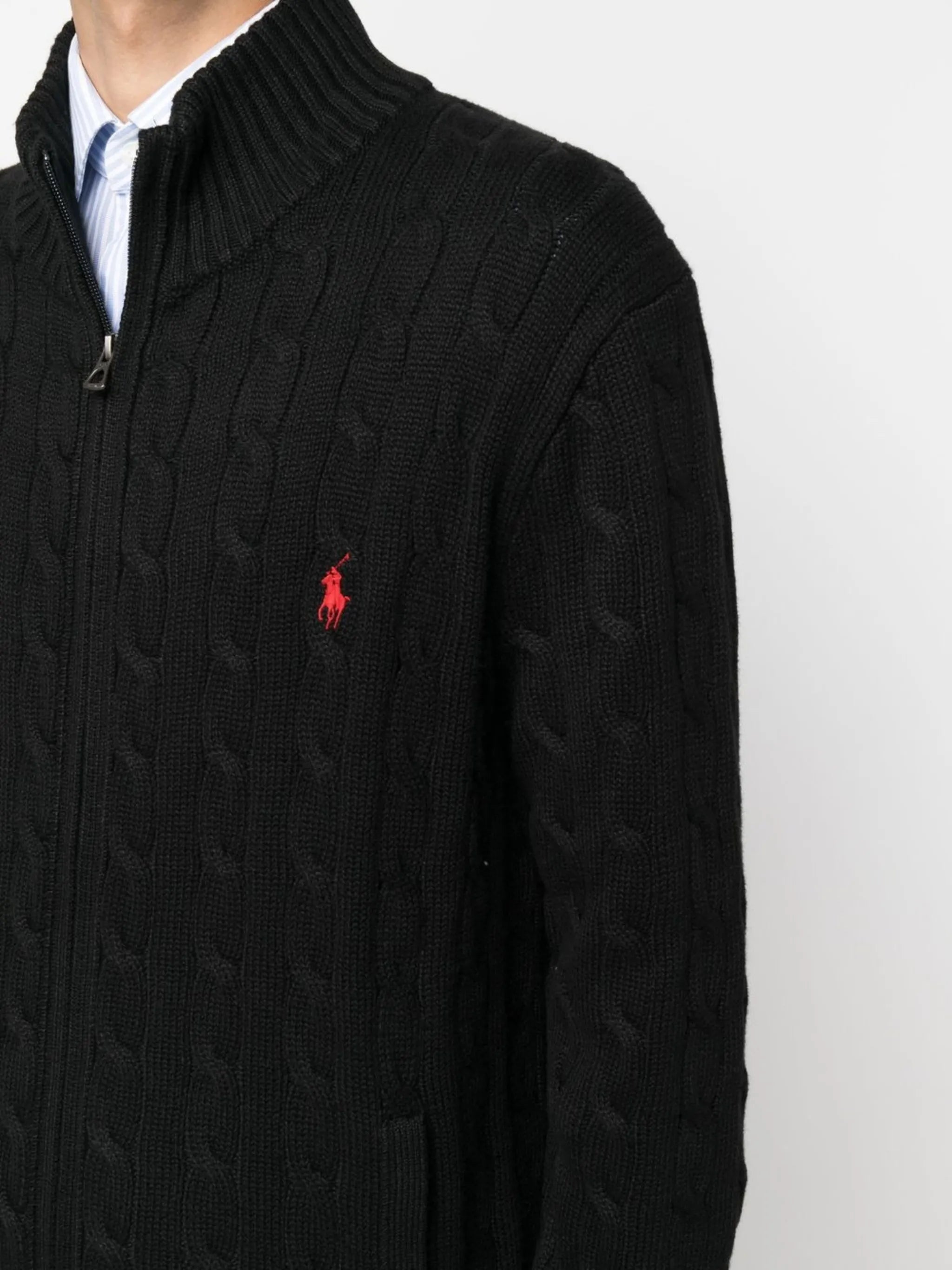 RALPH LAUREN Cable Knit Quarter Zip Jumper Black