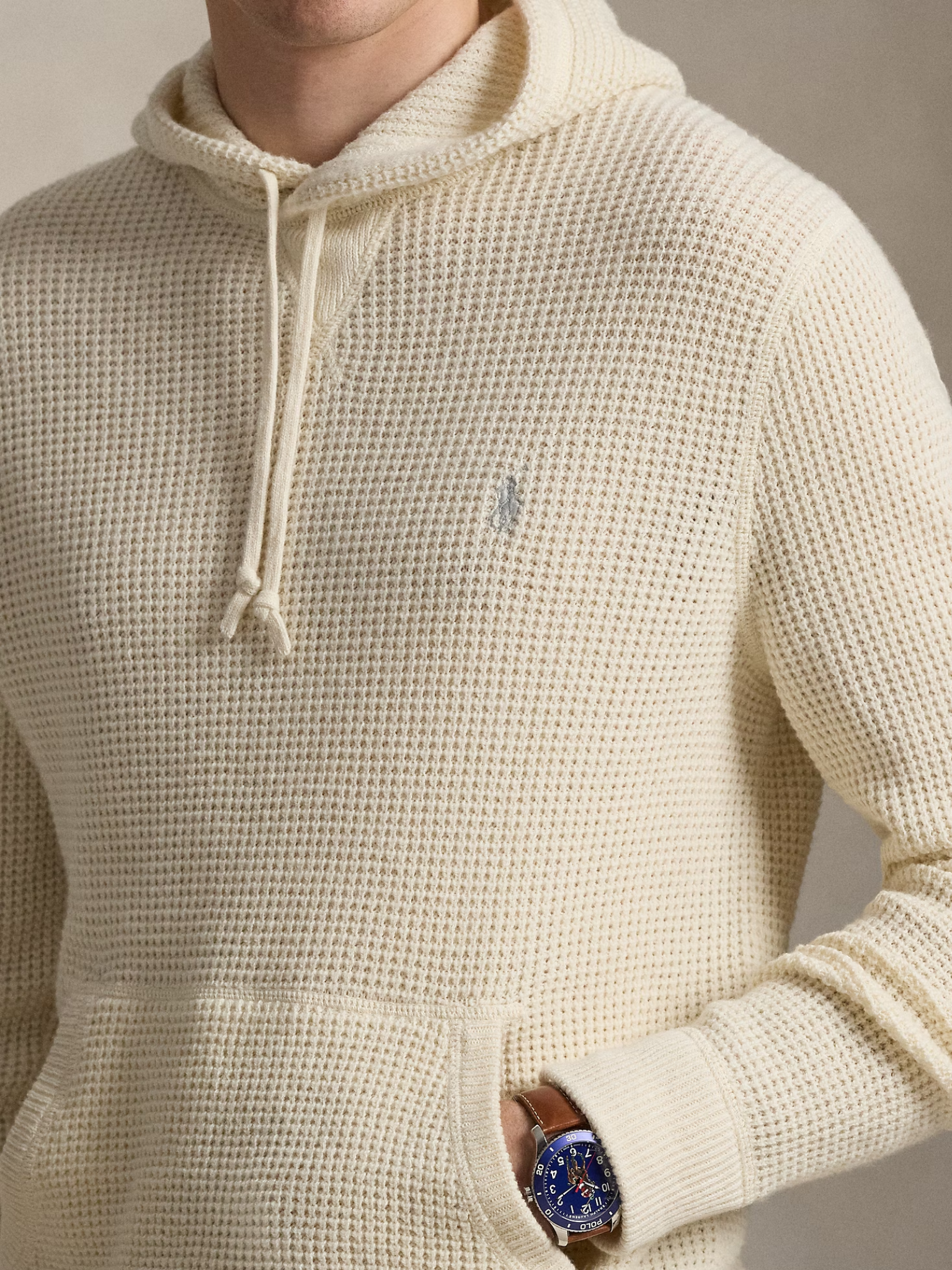 RALPH LAUREN Long-Sleeve Textured Hooded Pullover Sweater Andover Cream