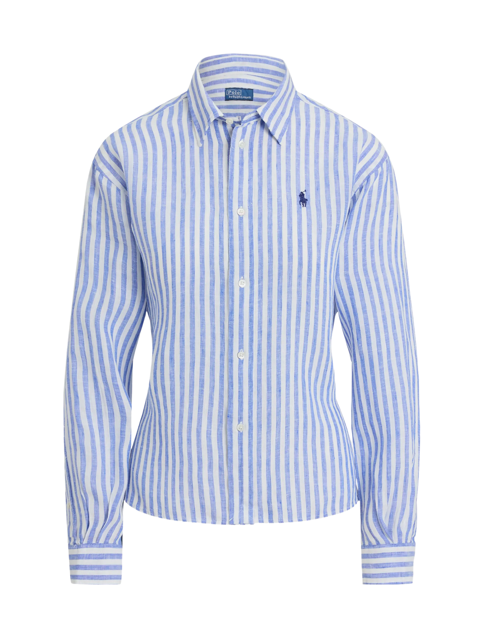 RALPH LAUREN WOMEN Wide Cropped Gingham Linen Shirt Blue/White