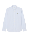 LACOSTE Regular Fit Lightweight Poplin Plaid Shirt White/Light Blue