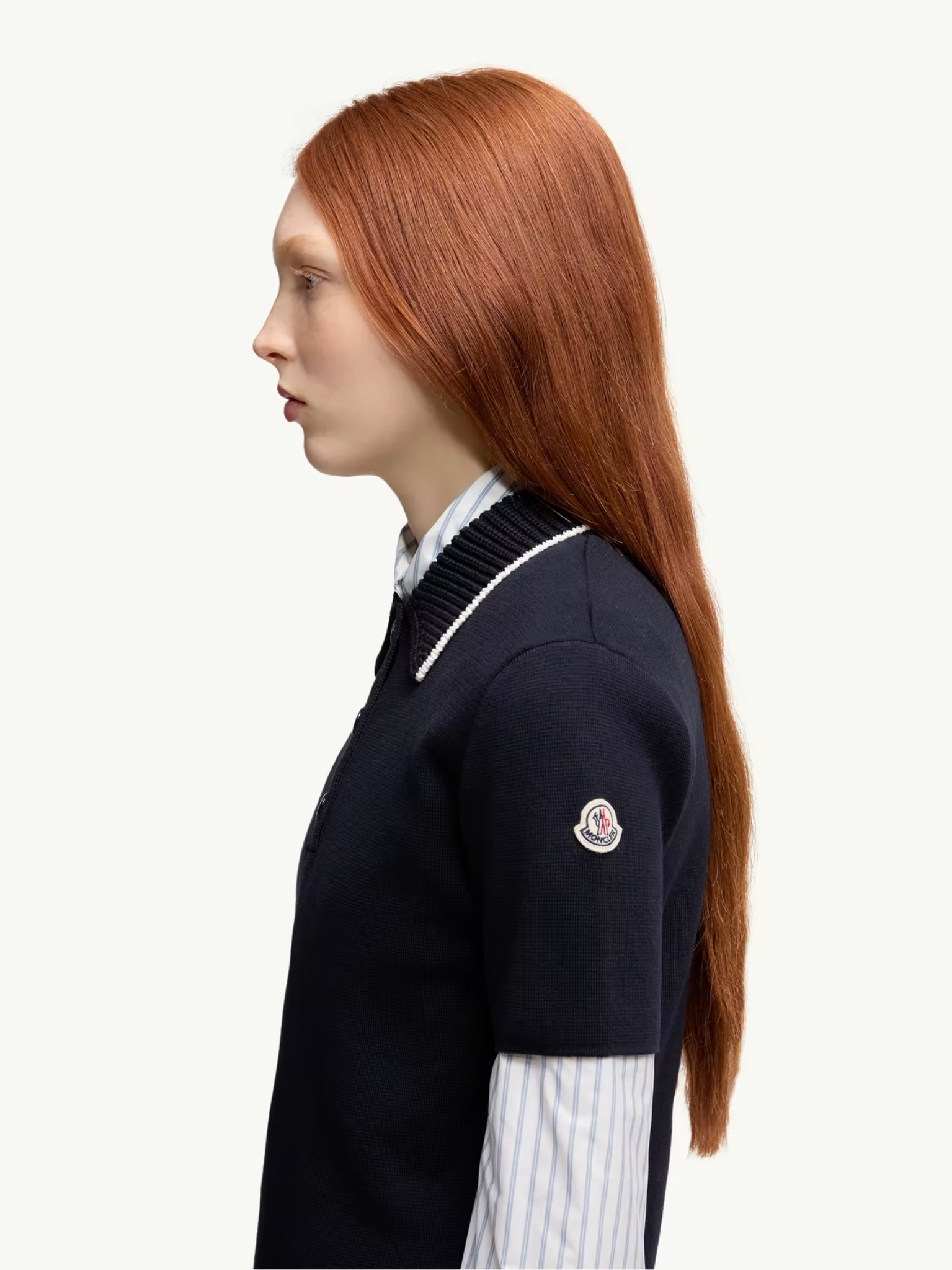MONCLER WOMEN Knit Cotton Polo Shirt Navy Blue