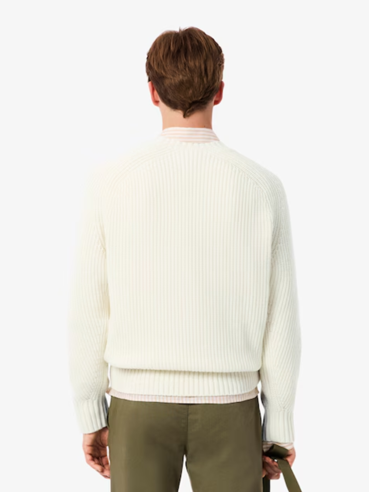 LACOSTE Thick Wool Crew Neck Sweater Ecru White