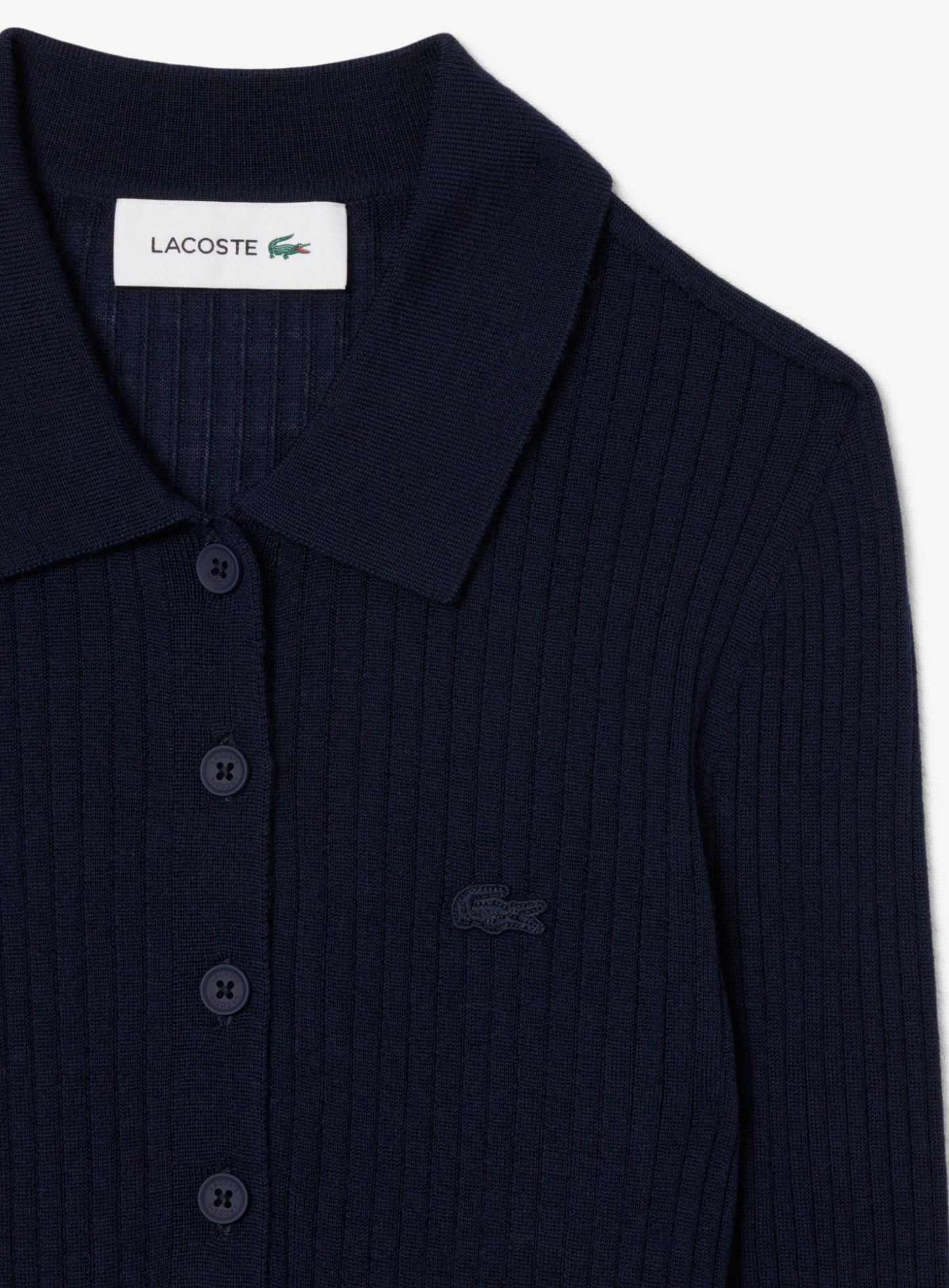 LACOSTE WOMEN Wool Jersey Polo Collar Sweater Midnight Blue