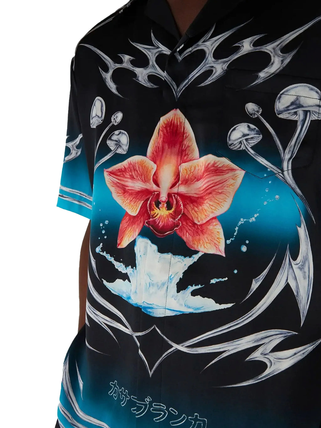 CASABLANCA Blades Short Sleeve Silk Satin Shirt Black/Multicolour