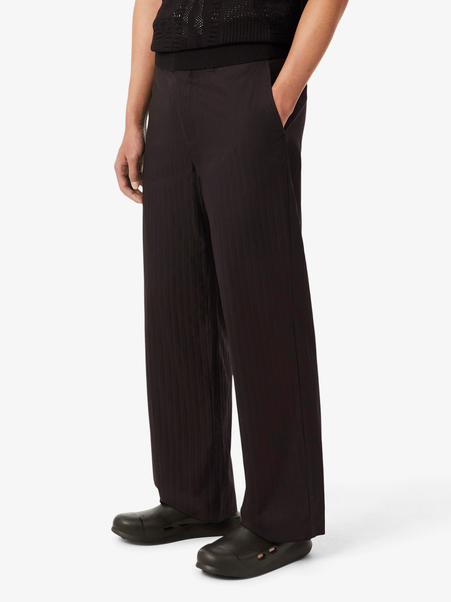 LACOSTE Straight Fit Striped Cotton Suit Pants Brown