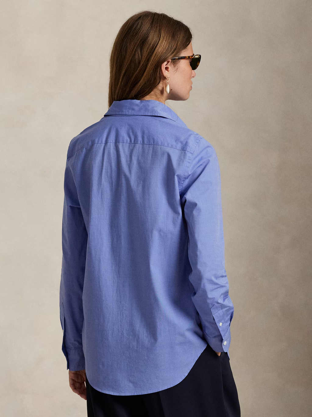 RALPH LAUREN WOMEN End-on-End Stretch Slim Fit Cotton Shirt Blue