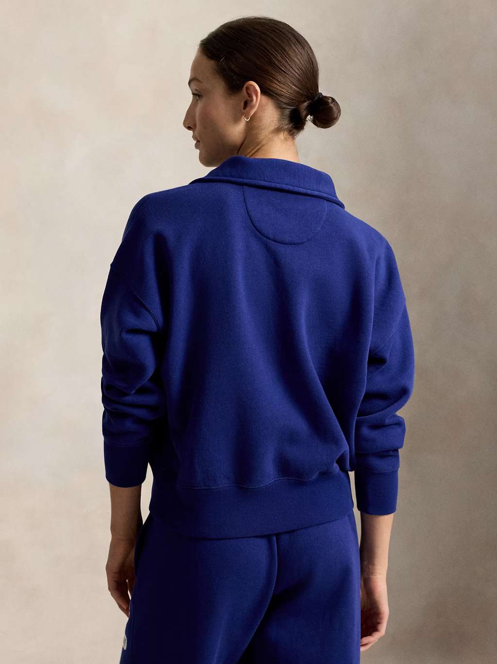 RALPH LAUREN WOMEN “P” Logo Slub Fleece Quarter-Zip Autumn Royal