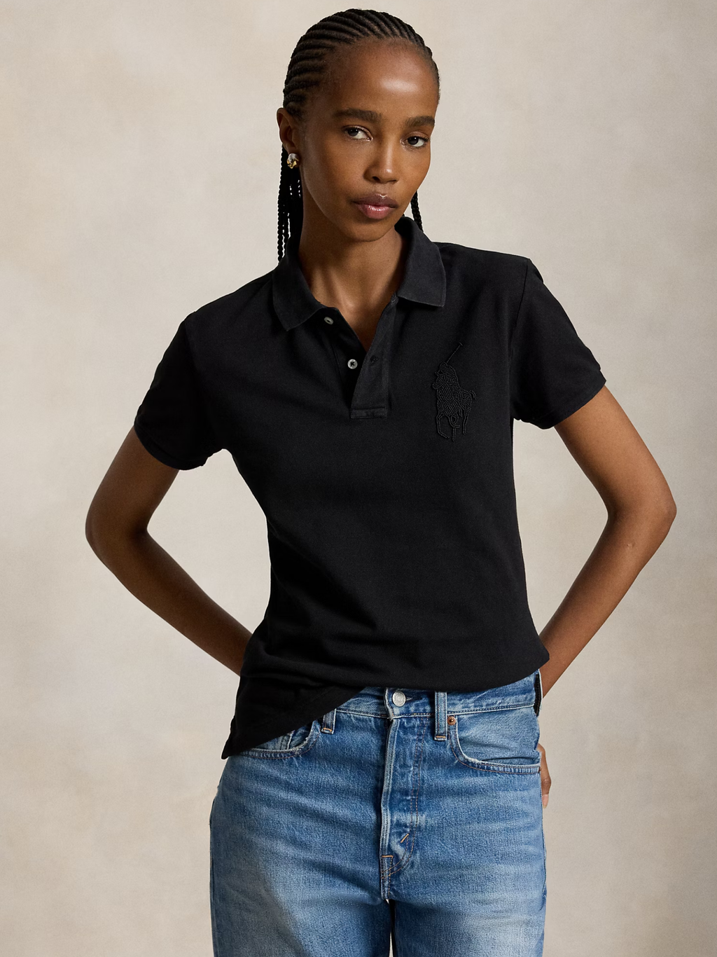 RALPH LAUREN WOMEN Beaded Big Pony Polo Shirt Polo Black