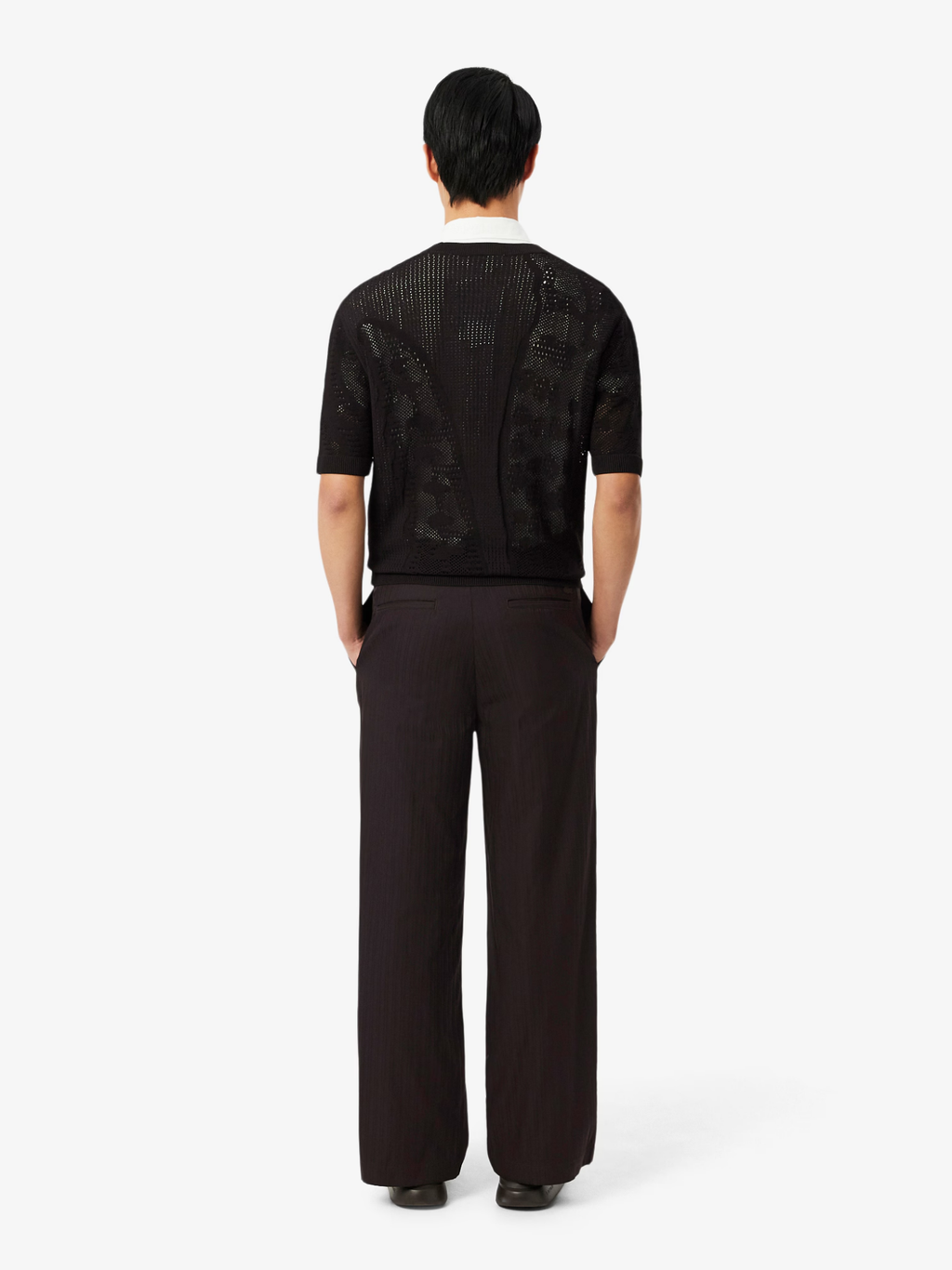 LACOSTE Straight Fit Striped Cotton Suit Pants Brown
