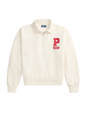 RALPH LAUREN WOMEN “P” Logo Slub Fleece Quarter-Zip Warm White