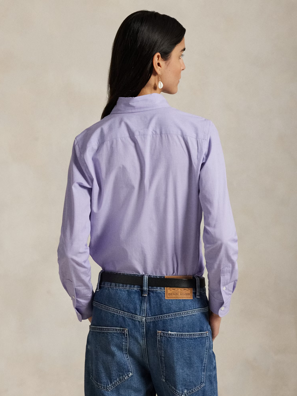 RALPH LAUREN WOMEN End-on-End Stretch Slim Fit Cotton Shirt Medium Purple