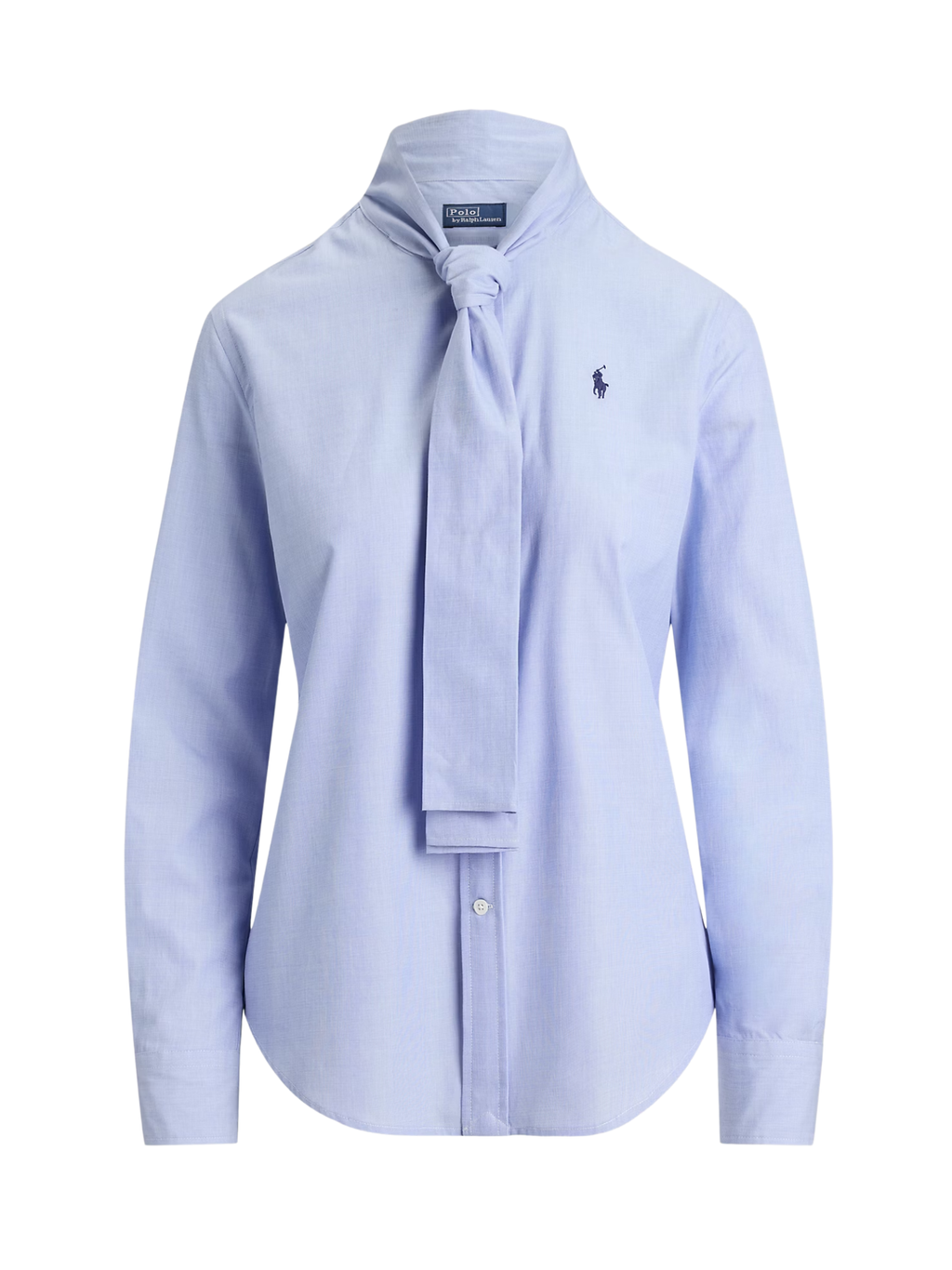 RALPH LAUREN WOMEN Slim Fit Cotton Tie-Neck Shirt Medium Blue