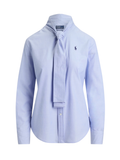 RALPH LAUREN WOMEN Slim Fit Cotton Tie-Neck Shirt Medium Blue