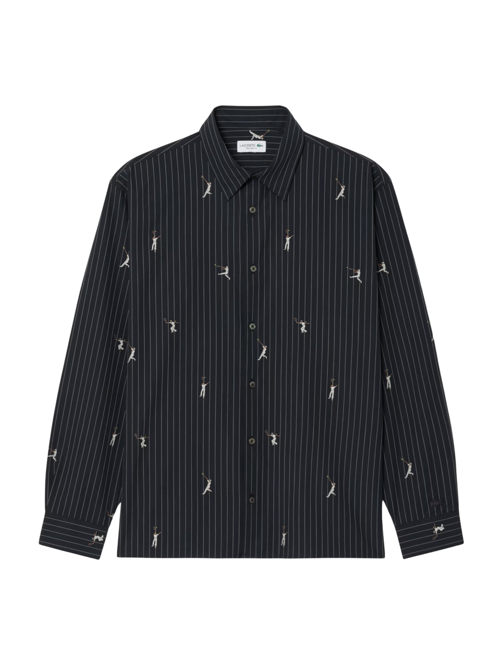 LACOSTE Relaxed Fit Embroidered Cotton Shirt Black
