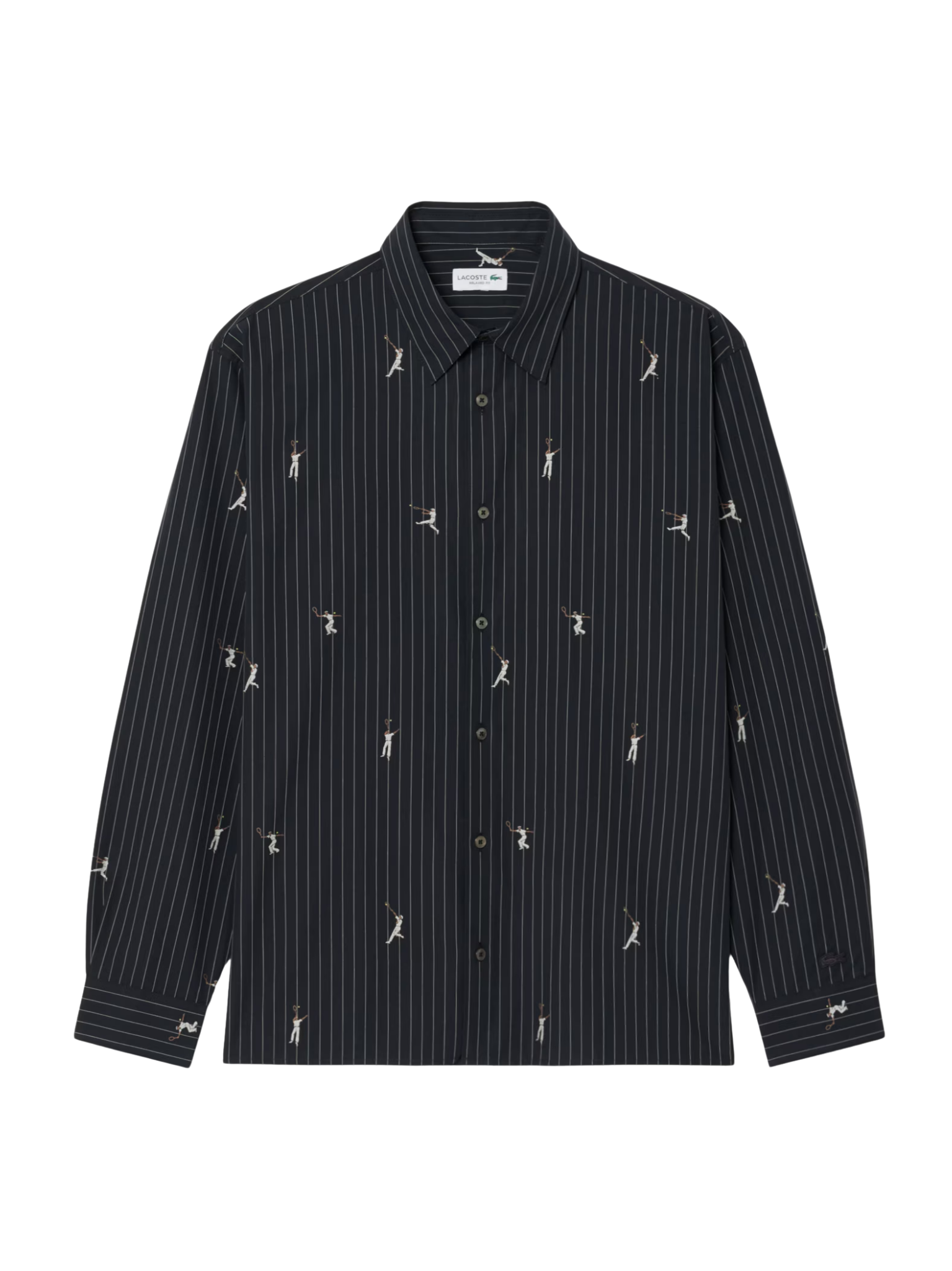 LACOSTE Relaxed Fit Embroidered Cotton Shirt Black