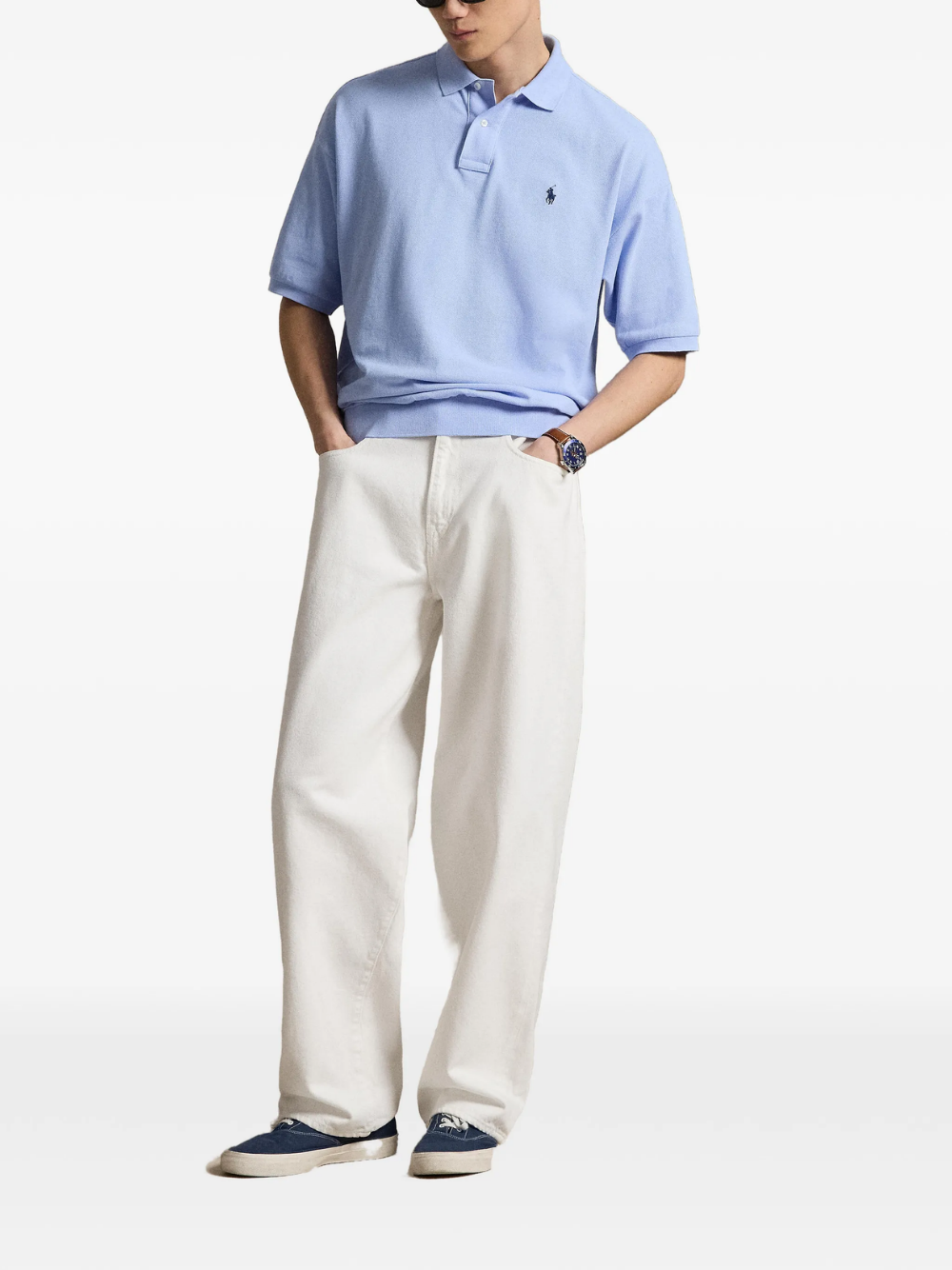 RALPH LAUREN Relaxed Fit Mesh Polo Shirt Pebble Blue