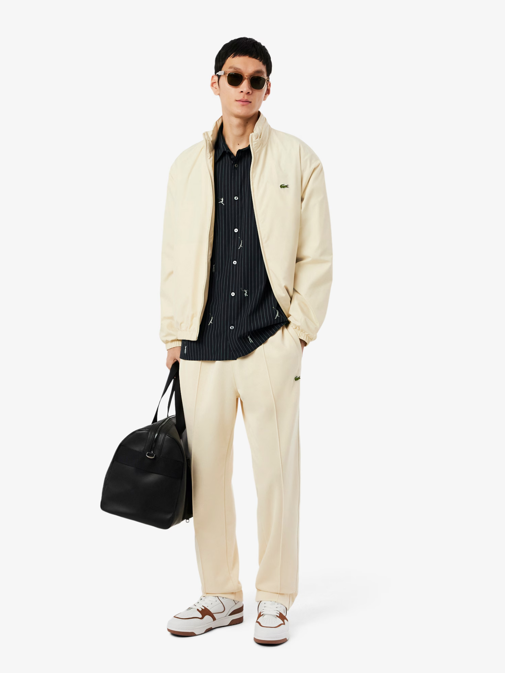 LACOSTE Relaxed Fit Embroidered Cotton Shirt Black