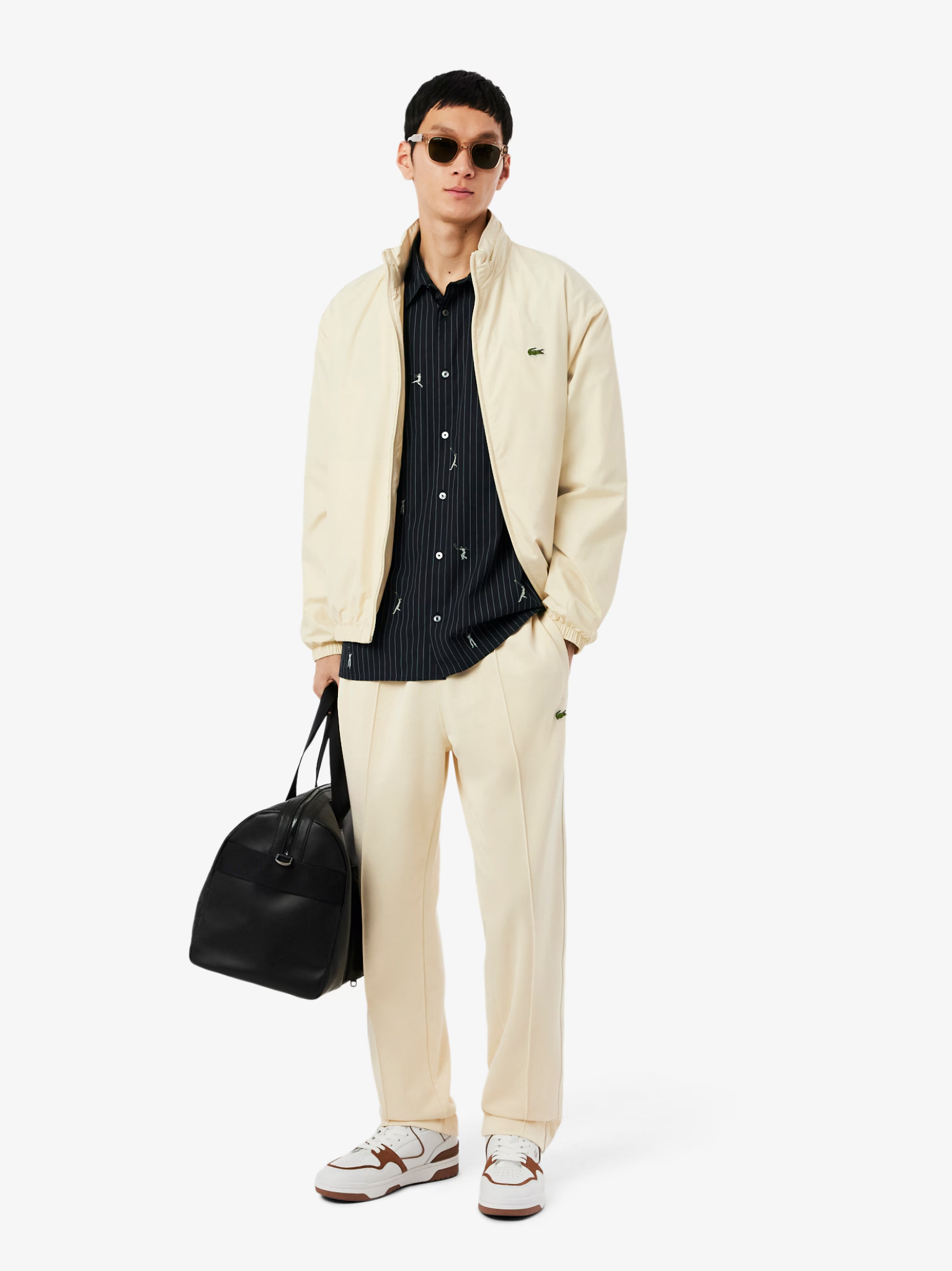 LACOSTE Relaxed Fit Embroidered Cotton Shirt Black