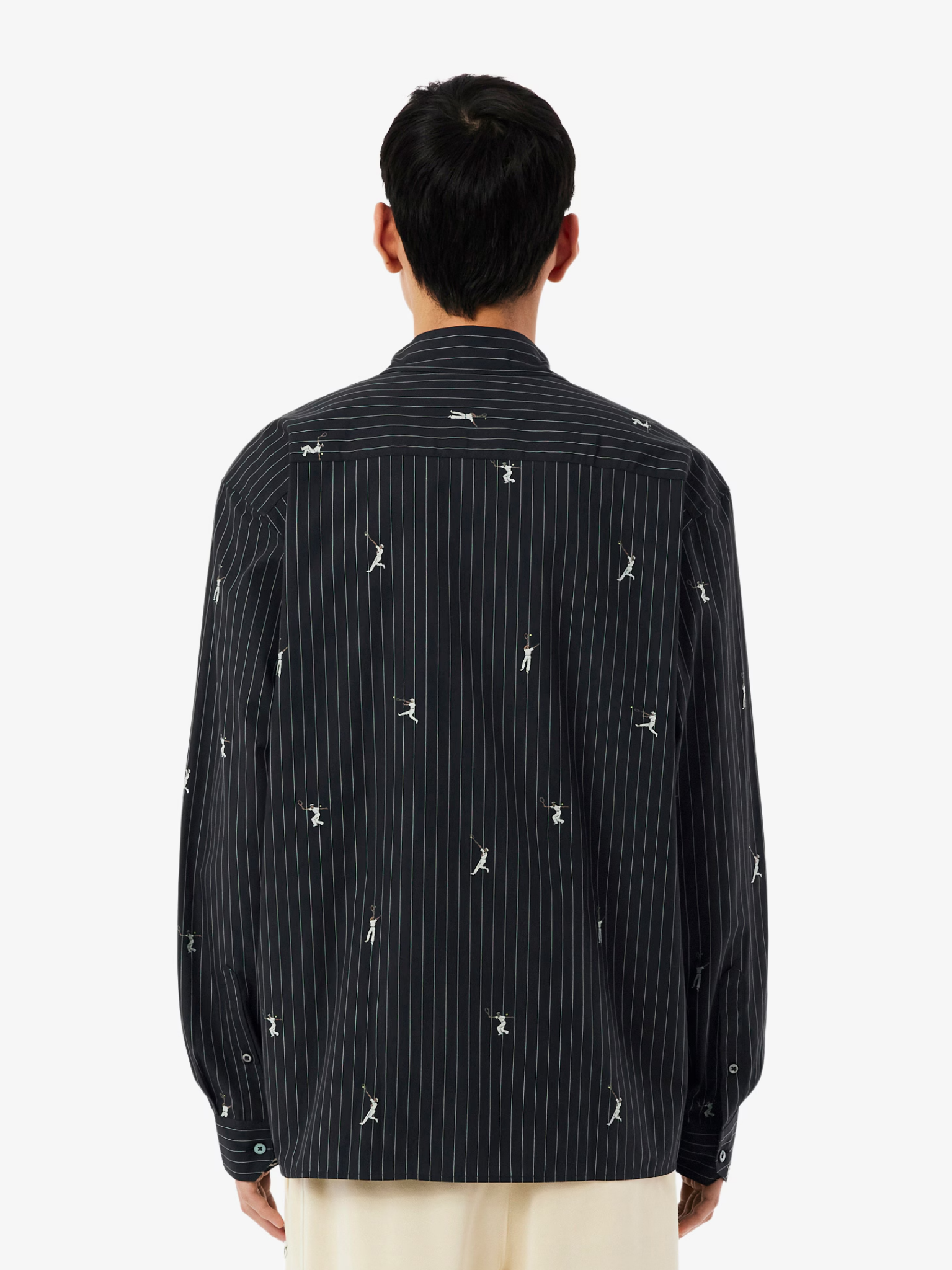 LACOSTE Relaxed Fit Embroidered Cotton Shirt Black