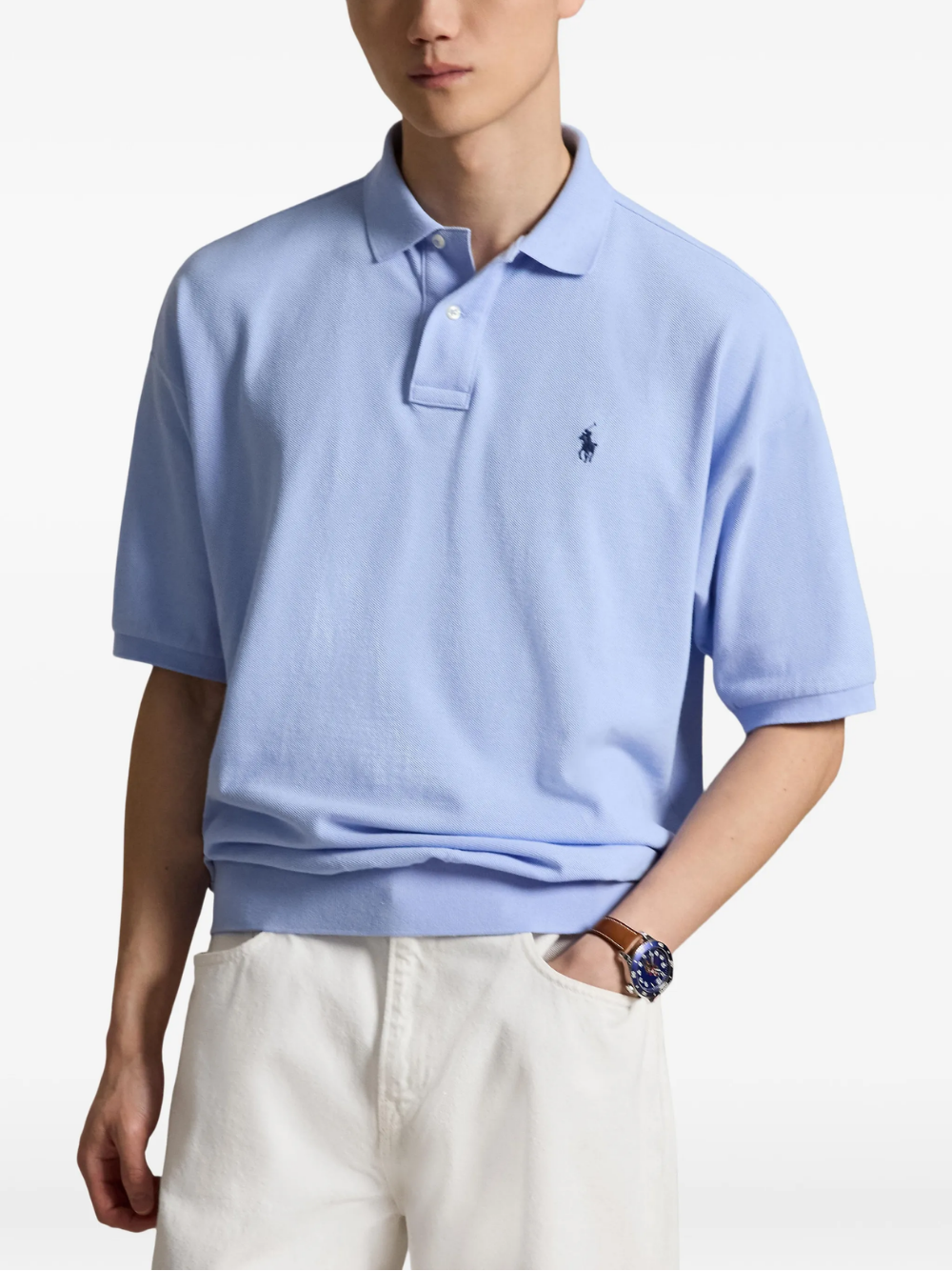 RALPH LAUREN Relaxed Fit Mesh Polo Shirt Pebble Blue