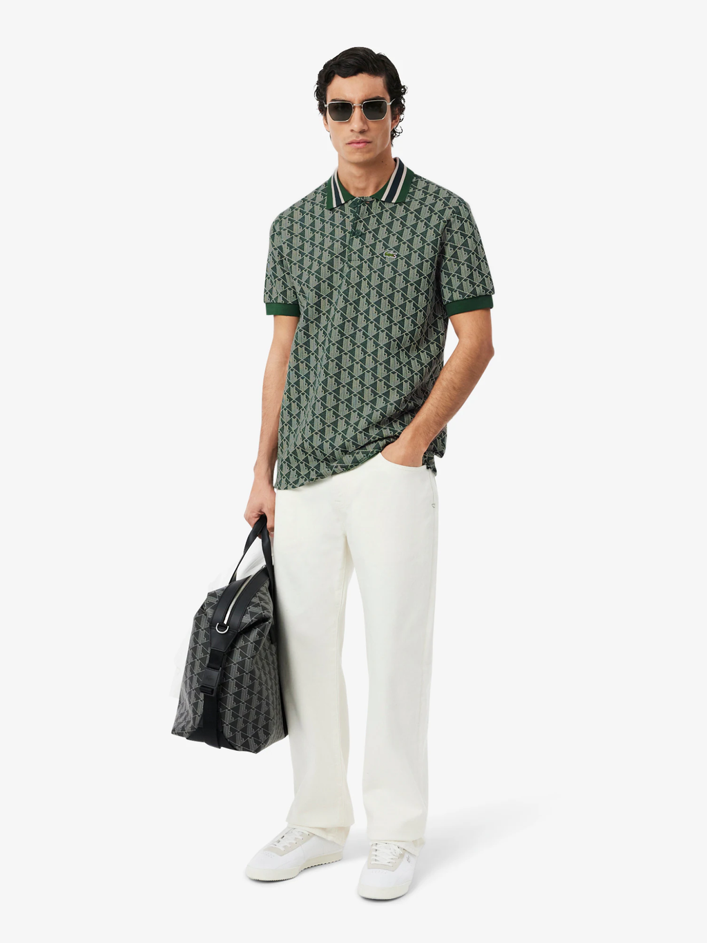 LACOSTE Classic Fit Monogram Jacquard Polo Shirt Green