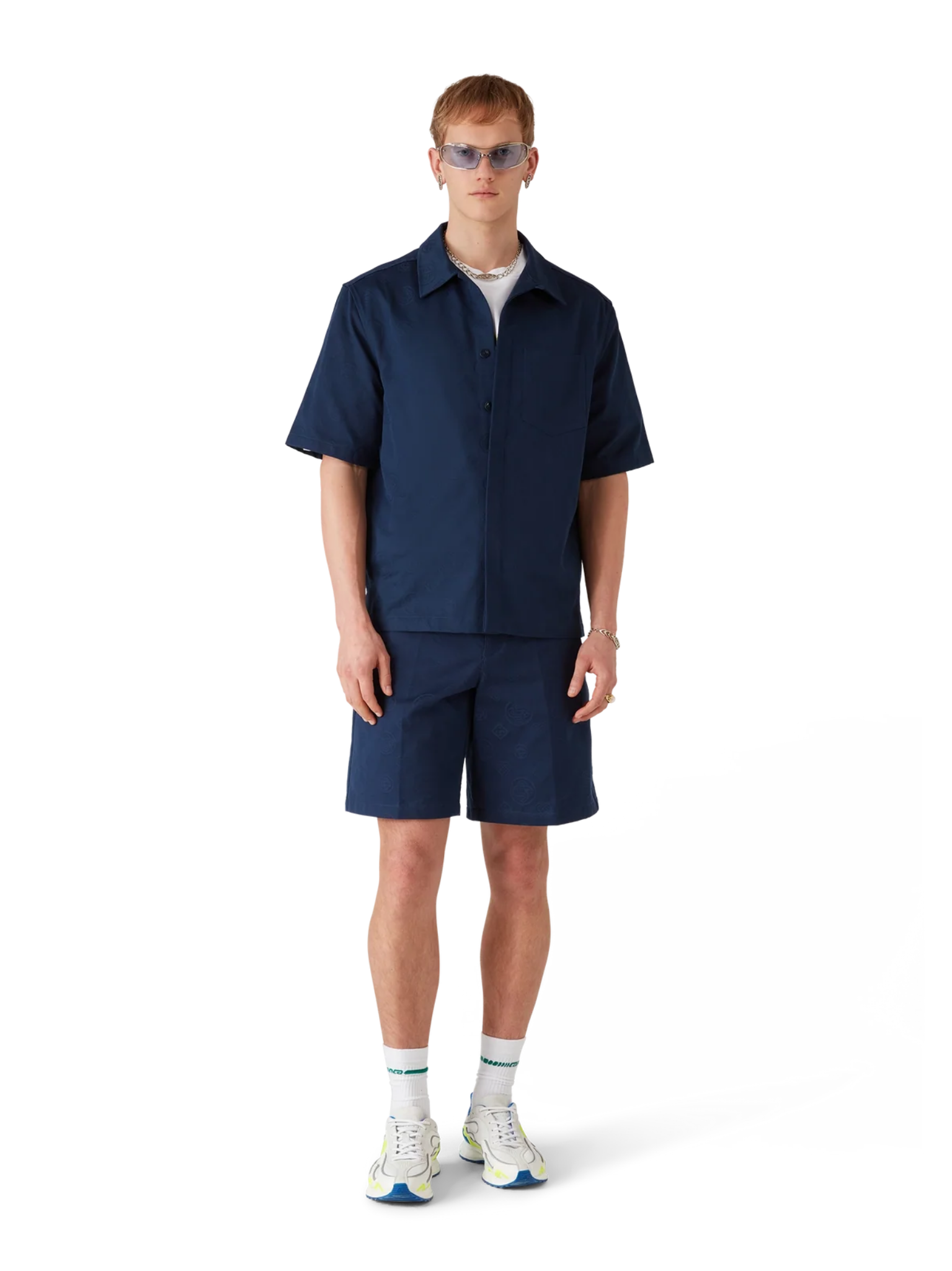 CASABLANCA Monogram Short Sleeve Shirt Navy